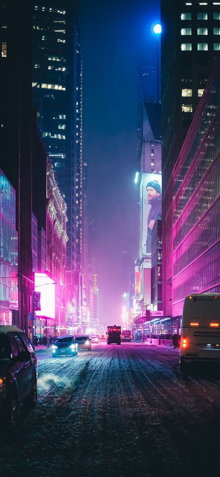 Dark downtown street at night 4K wallpaper [2610x5655] and [1080x2340]