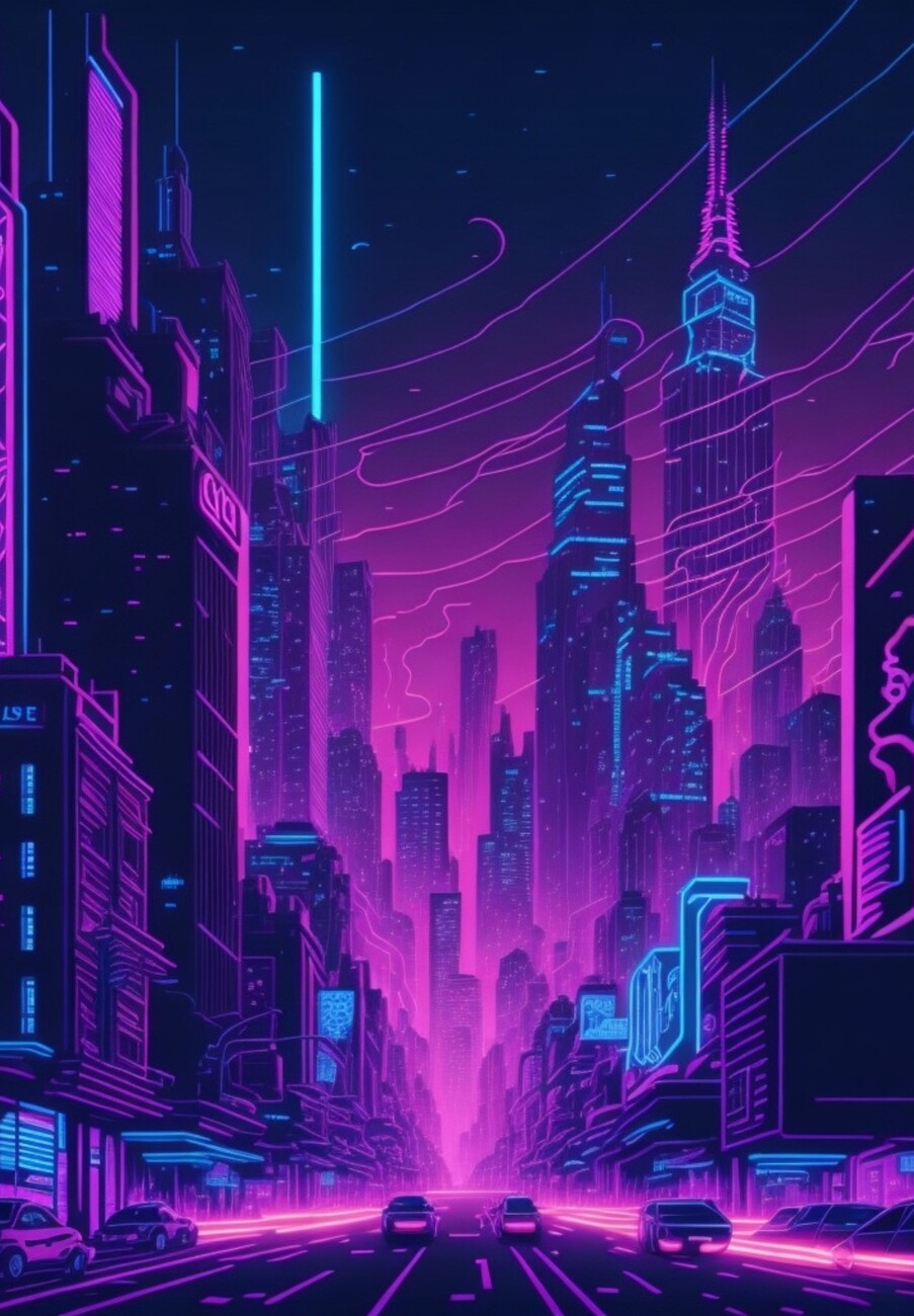 Wall Art Print. Neon Night City in United States