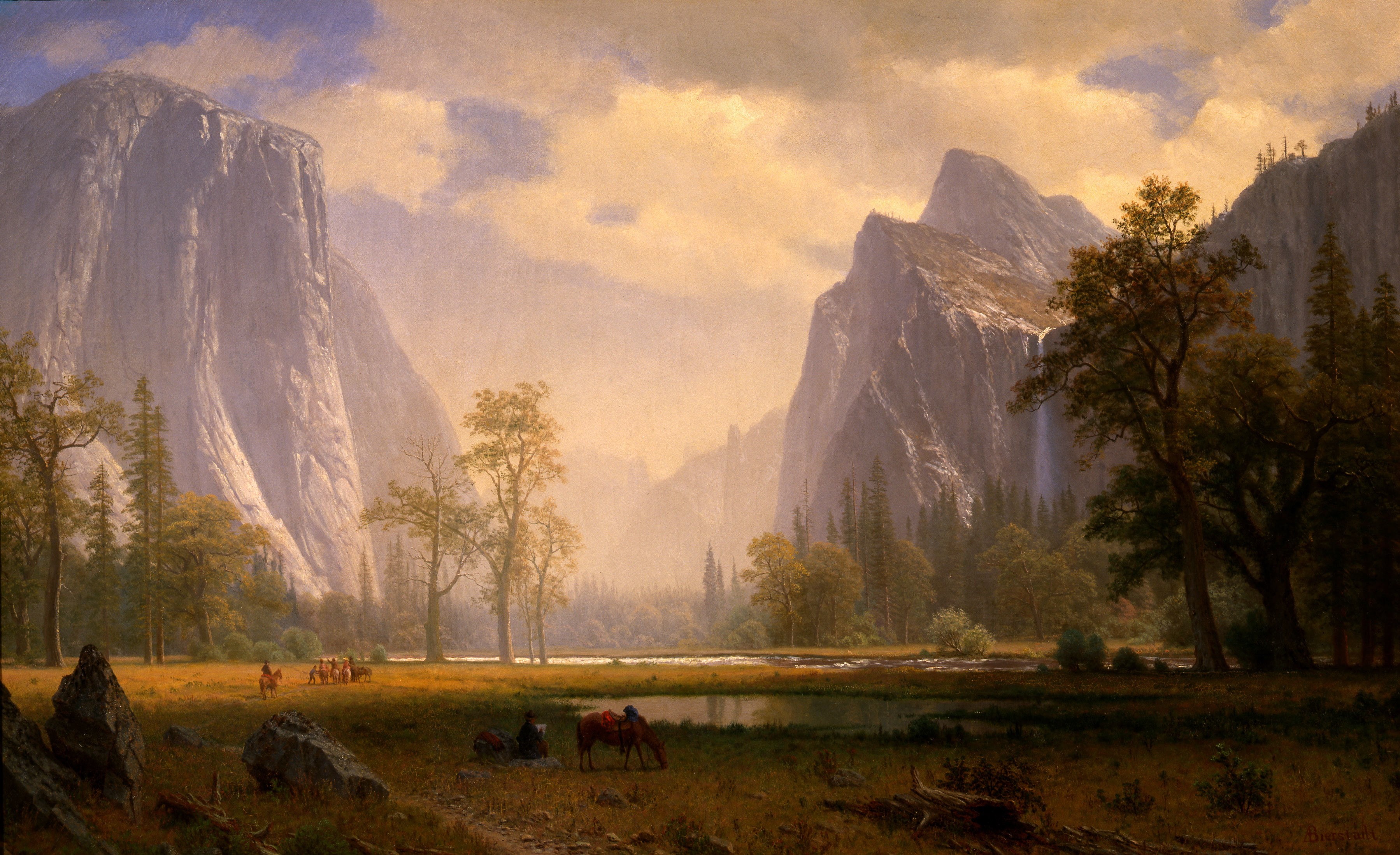 Wallpaper / picture, 2K, painting, Albert Bierstadt, Looking Up the Yosemite Valley Wallpaper