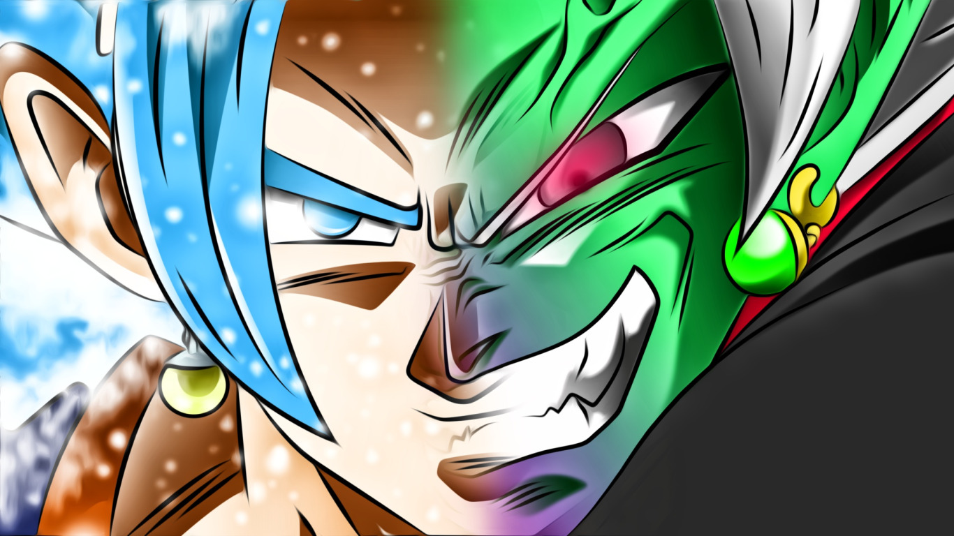 Download wallpaper goku, vegeta, super saiyan blue, dragon ball super, zamasu, section shonen in resolution 1366x768