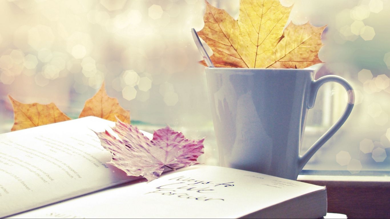 Download wallpaper 1366x768 autumn, leaves, book, mood tablet, laptop HD background