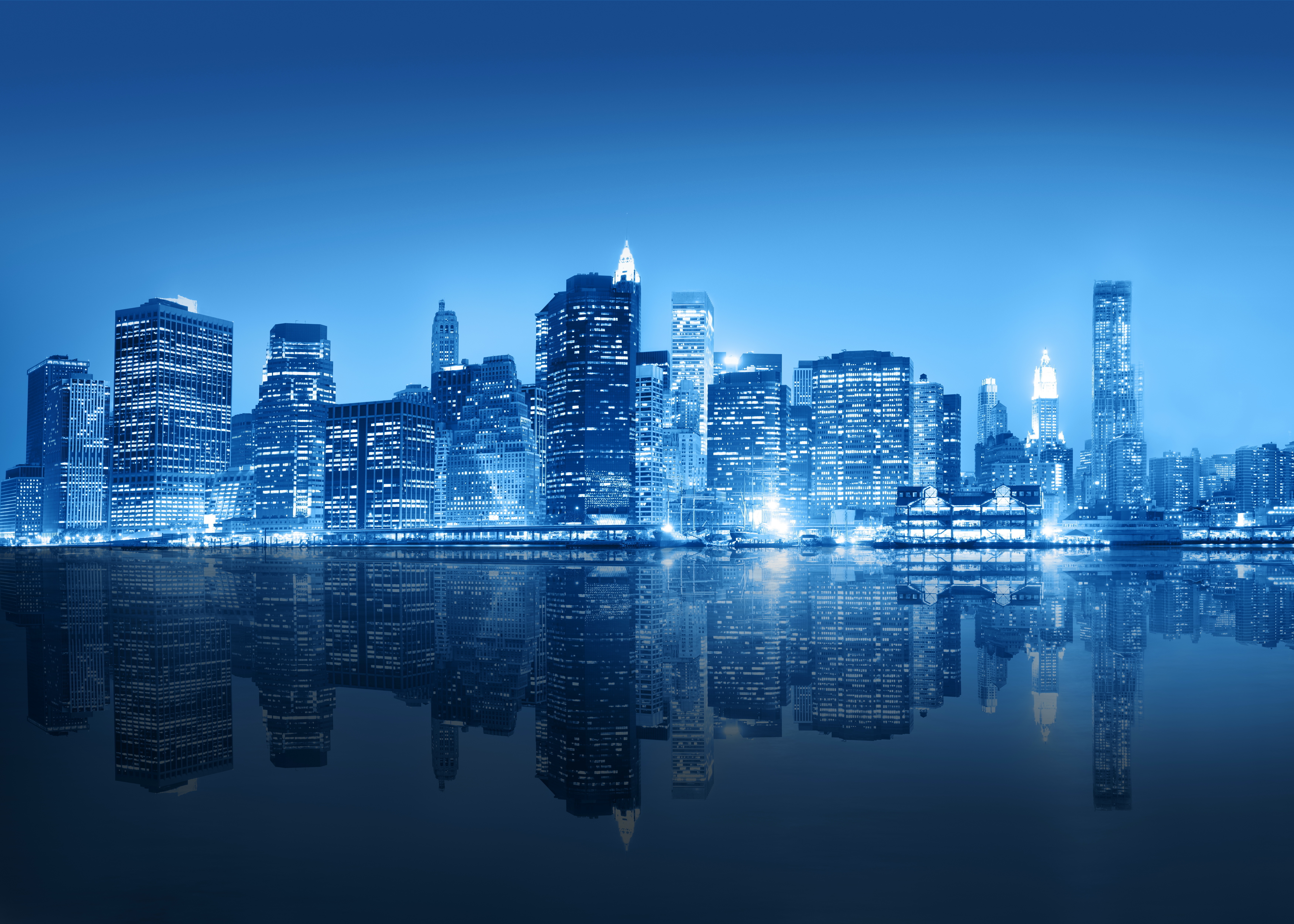 HD desktop wallpaper: Cities, Night, City, Skyscraper, Building, Reflection, New York, Manhattan, Man Made download free picture