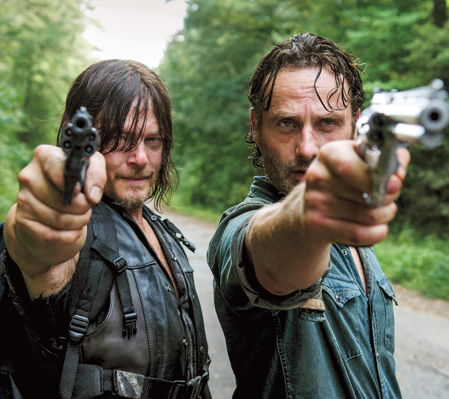 HD desktop wallpaper: Andrew Lincoln, Gun, Tv Show, Norman Reedus, The Walking Dead, Rick Grimes, Daryl Dixon download free picture