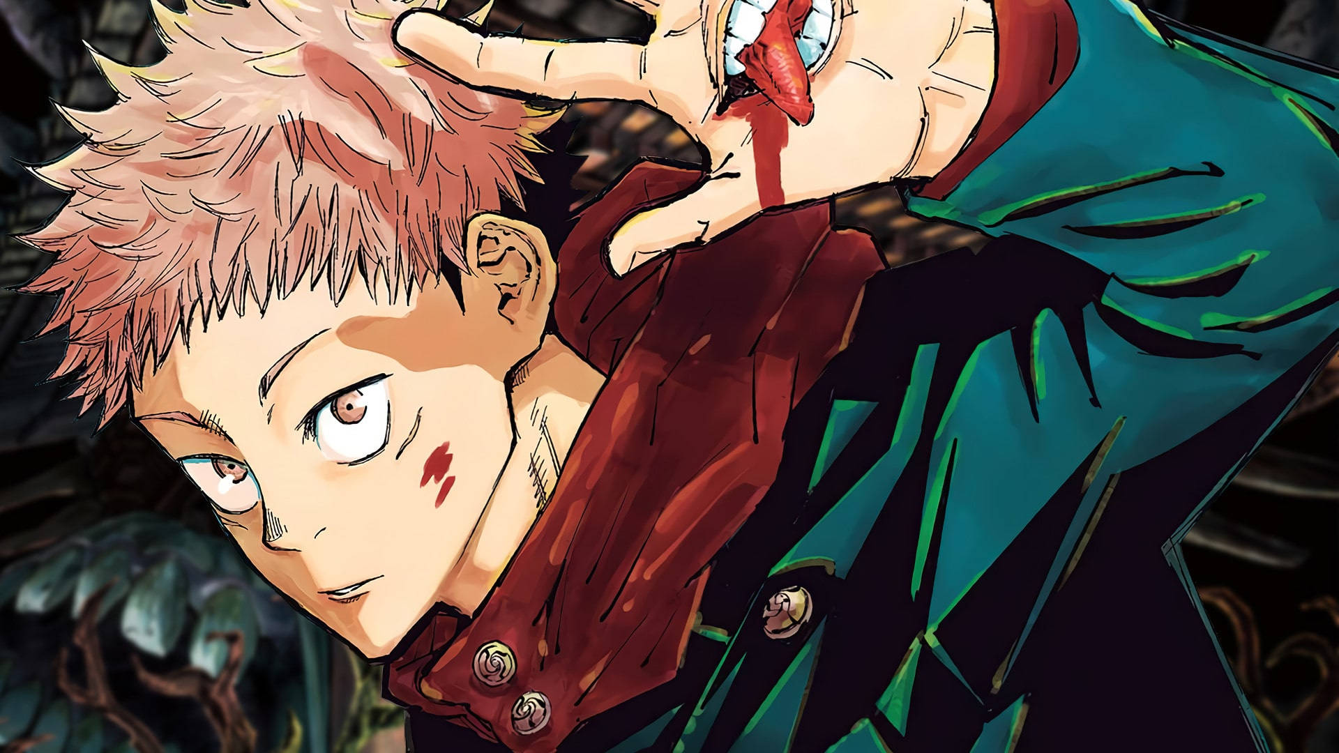 Download Follow Yuji Itadori's journey through Jujutsu Kaisen with this epic desktop wallpaper Wallpaper
