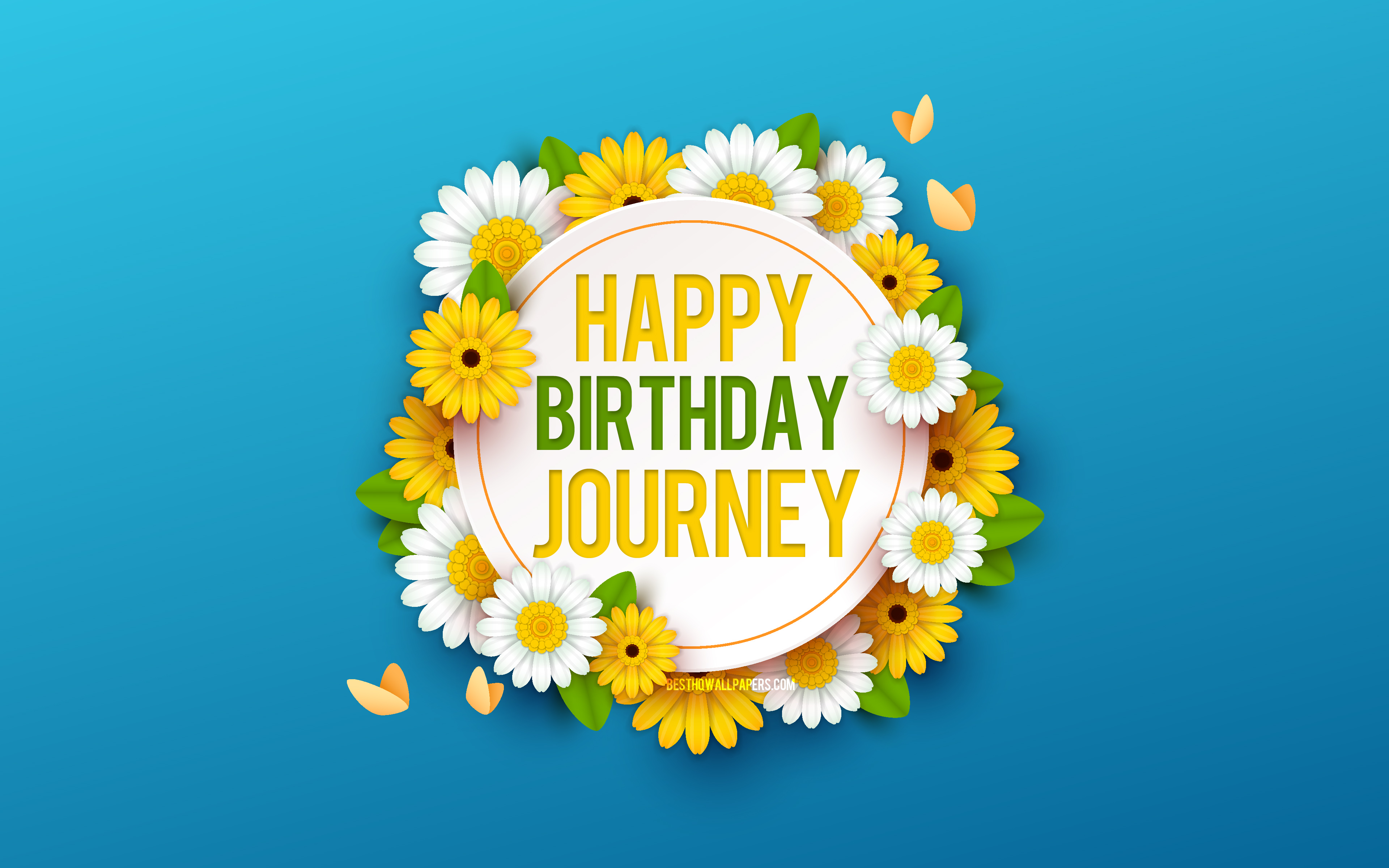 Download wallpaper Happy Birthday Journey, 4k, Blue Background with Flowers, Journey, Floral Background, Happy Journey Birthday, Beautiful Flowers, Journey Birthday, Blue Birthday Background for desktop with resolution 3840x2400. High Quality HD picture