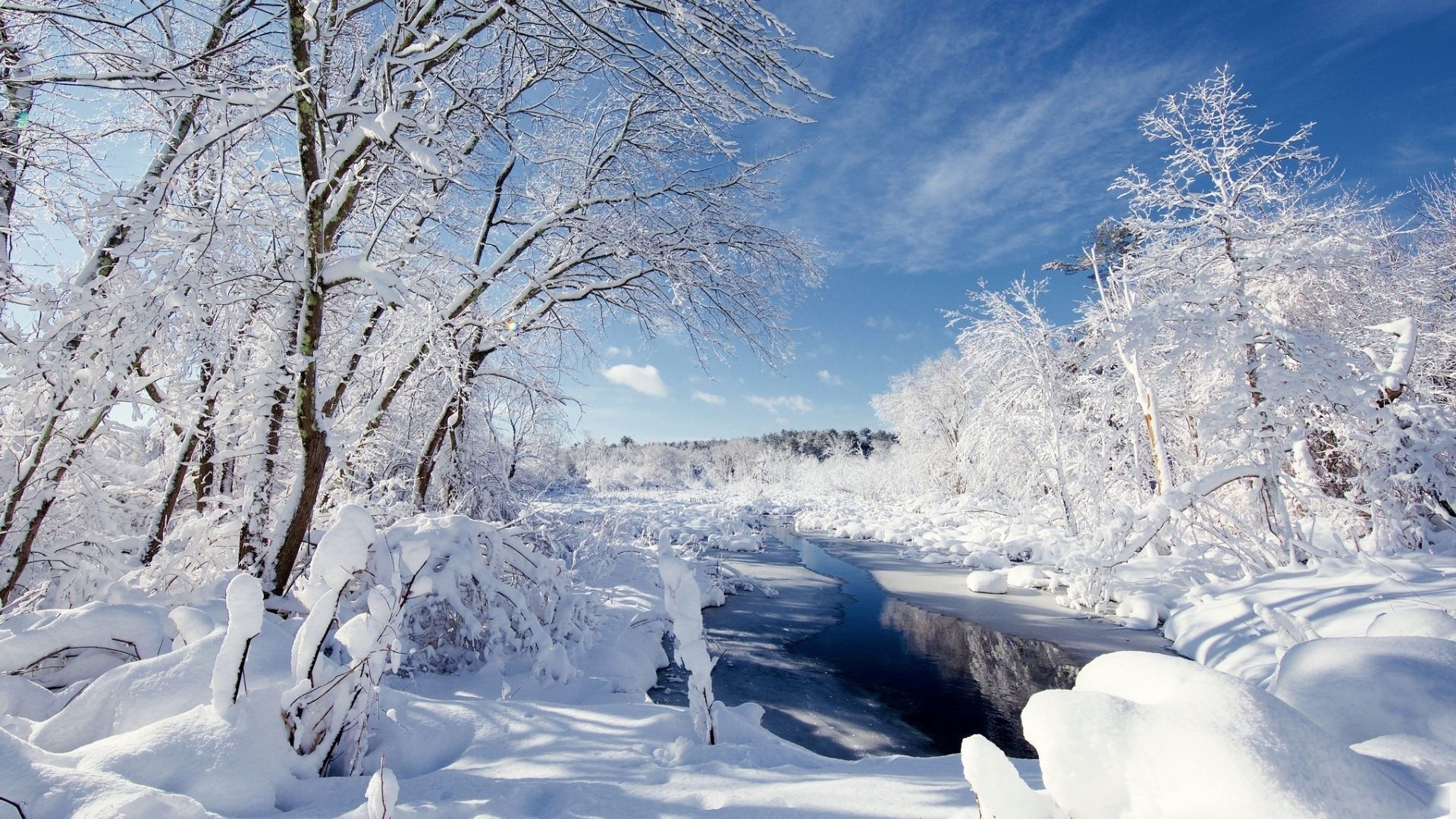 nature, river, snow, winter, landscapex1080 Wallpaper
