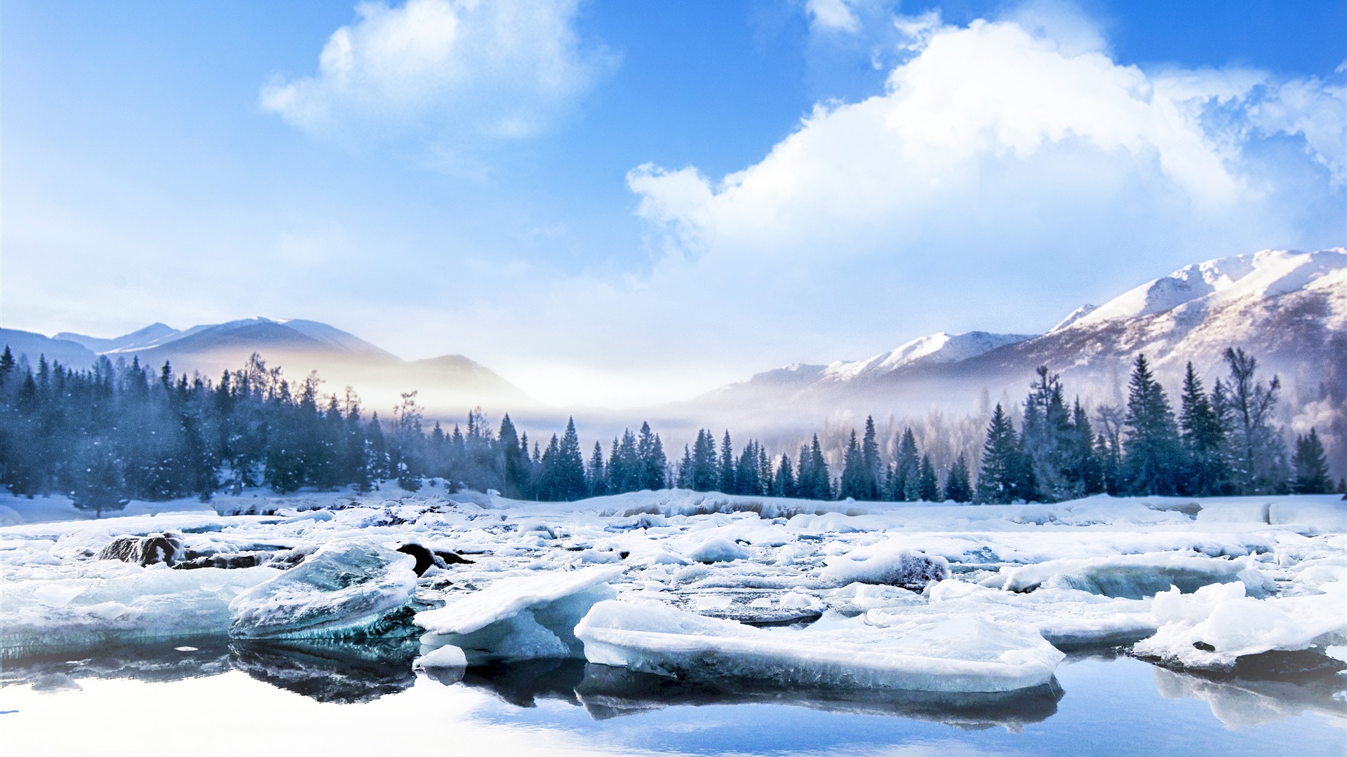 Cold Winter Mountains Jungle Freeze River