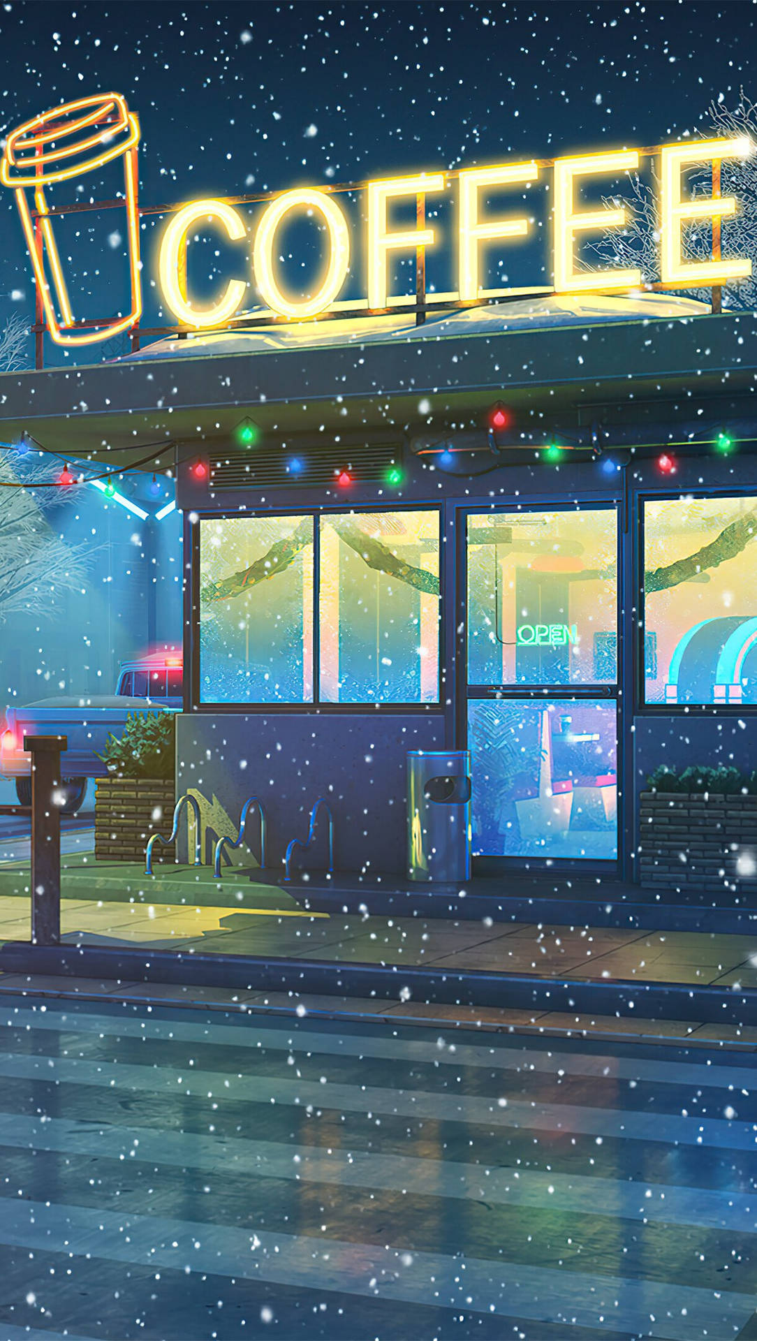 Download Coffee Shop During Winter Wallpaper