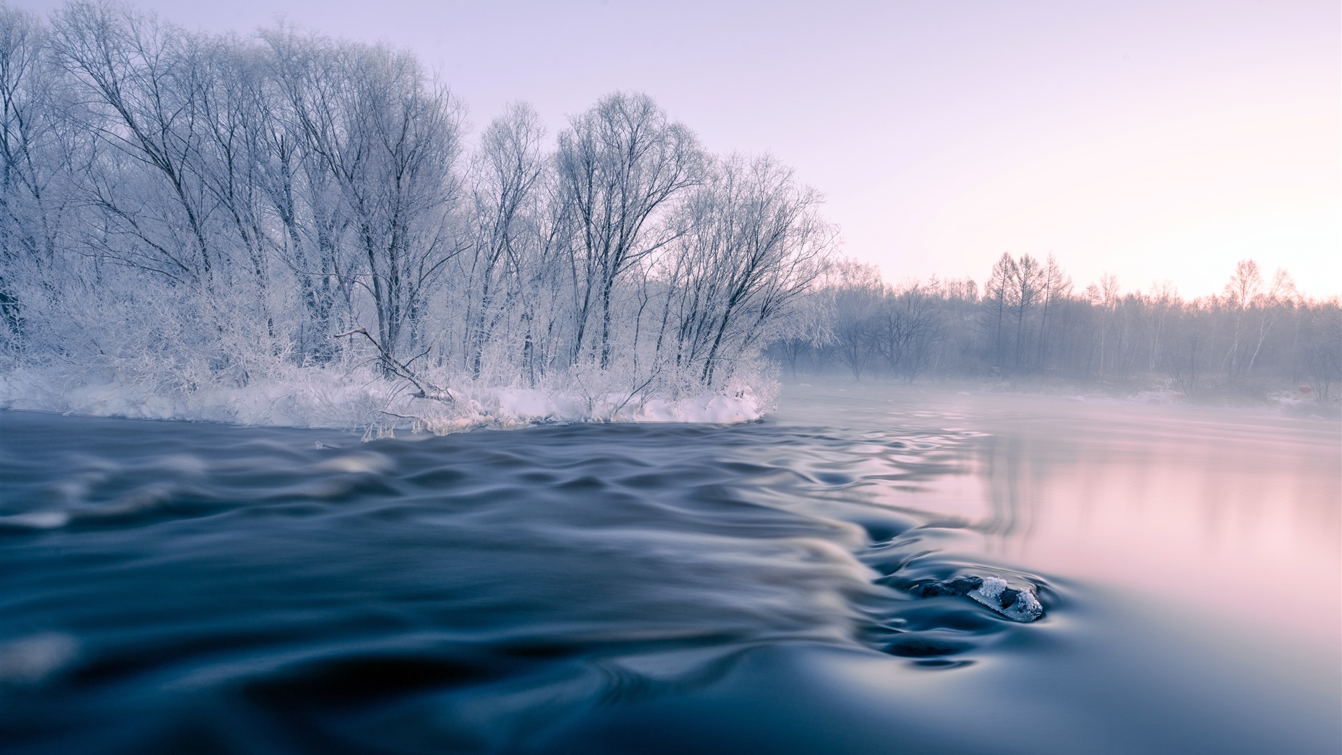 Winter Rime Unfrozen river