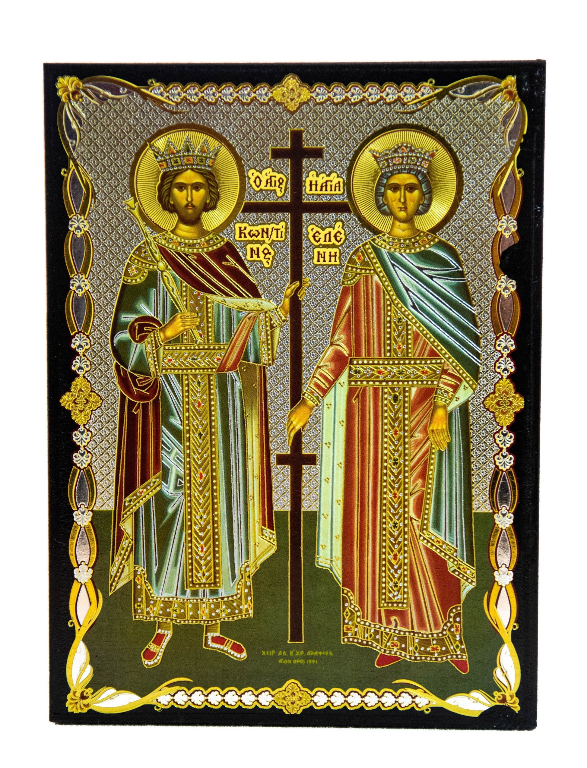 Saint Constantine icon & Saint Helen icon, Handmade Greek Christian Orthodox Icon, St Constantine and Helen Byzantine art wall hanging. Buy Religious icons from TheHolyArt