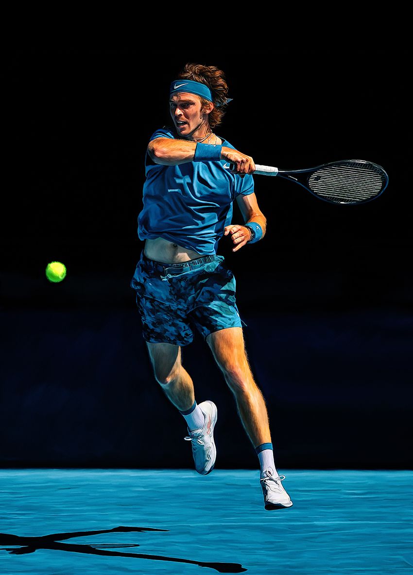 Andrey Rublev at Australian Open 2021. Digital artwork print poster. Tennis fan art gift. Poster by Samuel Brannan. Tennis fashion, Tennis photo, Tennis players