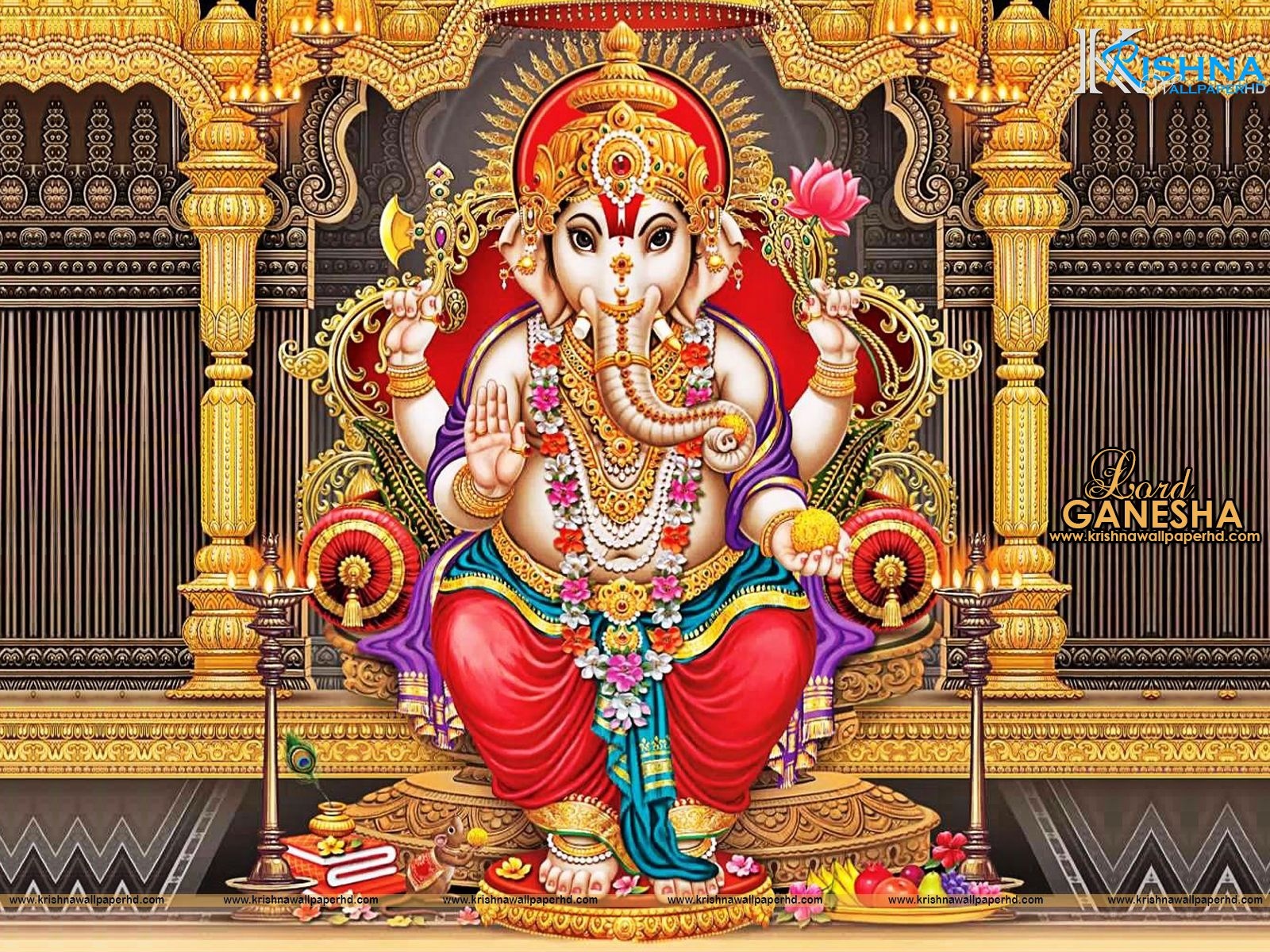 Download Lord Ganesha In Red Background Wallpaper | Wallpapers.com