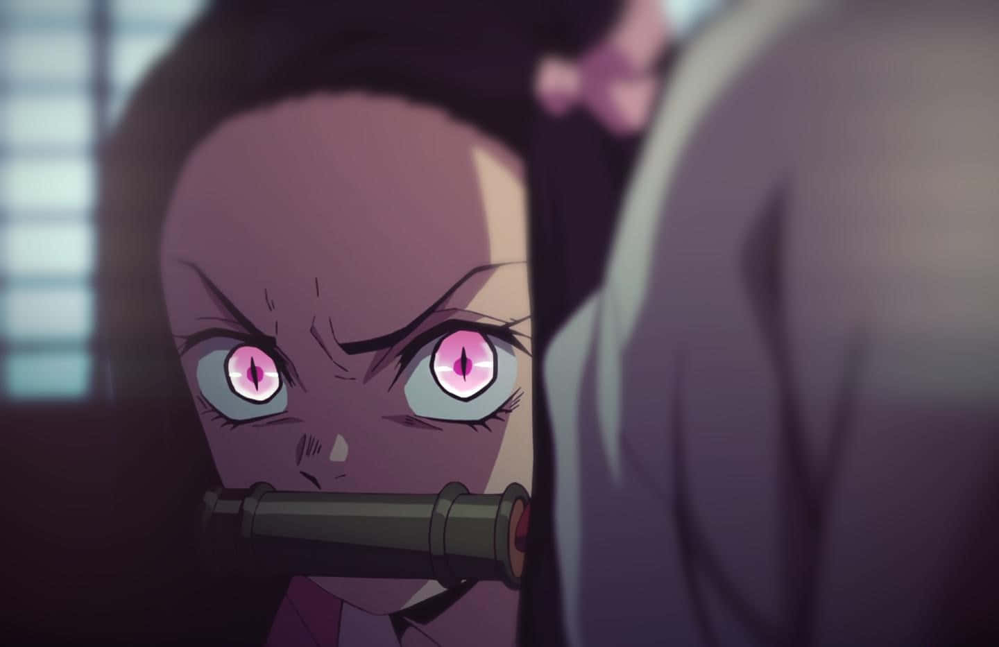 Download Cute Demon Slayer Nezuko Kamado With Angry Eyes Wallpaper