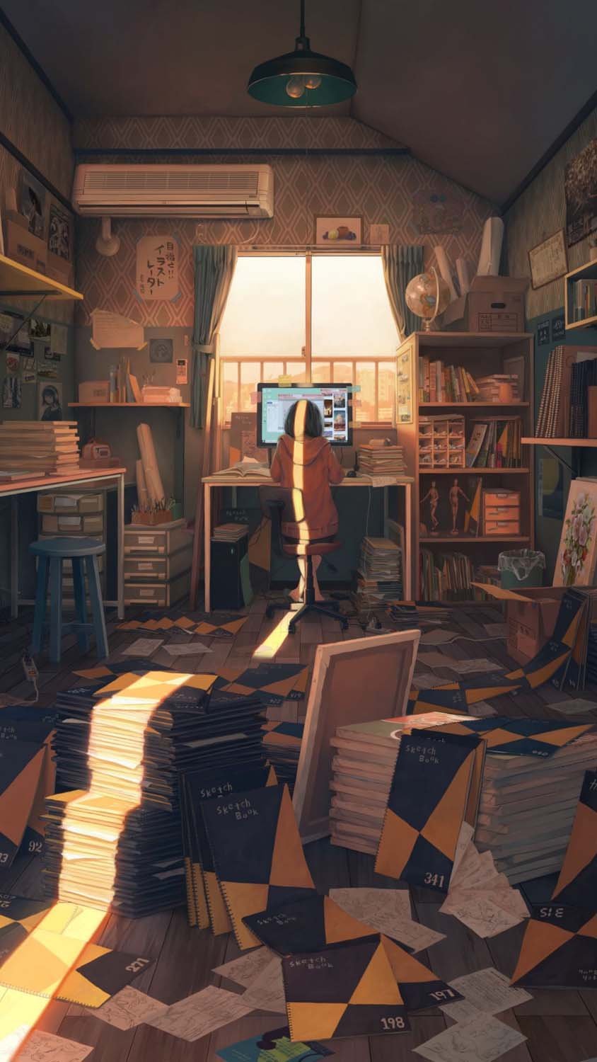 Anime cute girl studying in her room, chill, cozy vibes Stock Illustration  | Adobe Stock
