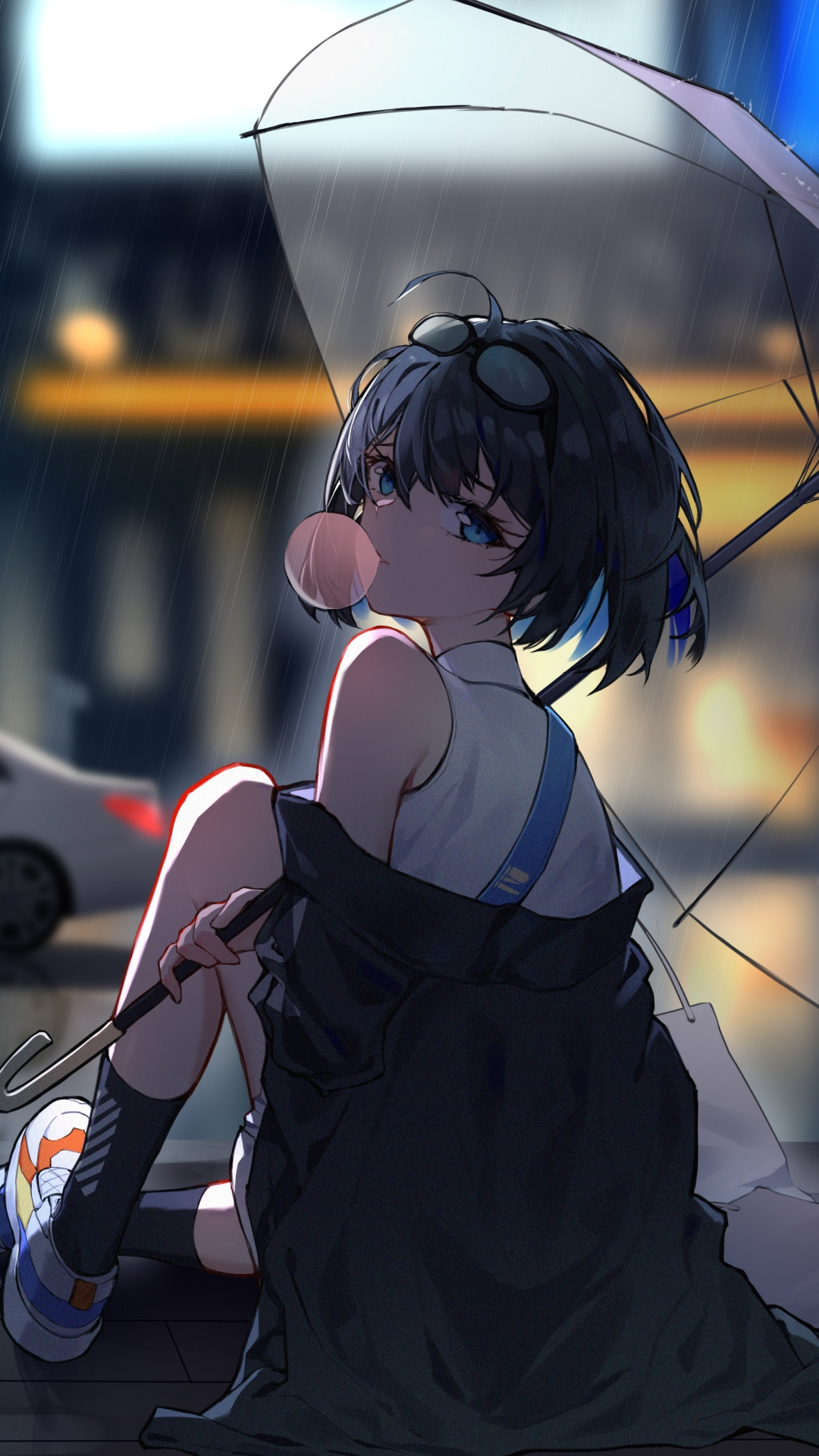 Download wallpaper 1080x1920 enjoying rain, anime girl, 1080p wallpaper, samsung galaxy s4, s5, note, sony xperia z, z1, z2, z3, htc one, lenovo vibe, google pixel 2, oneplus 5, honor 9, xiaomi