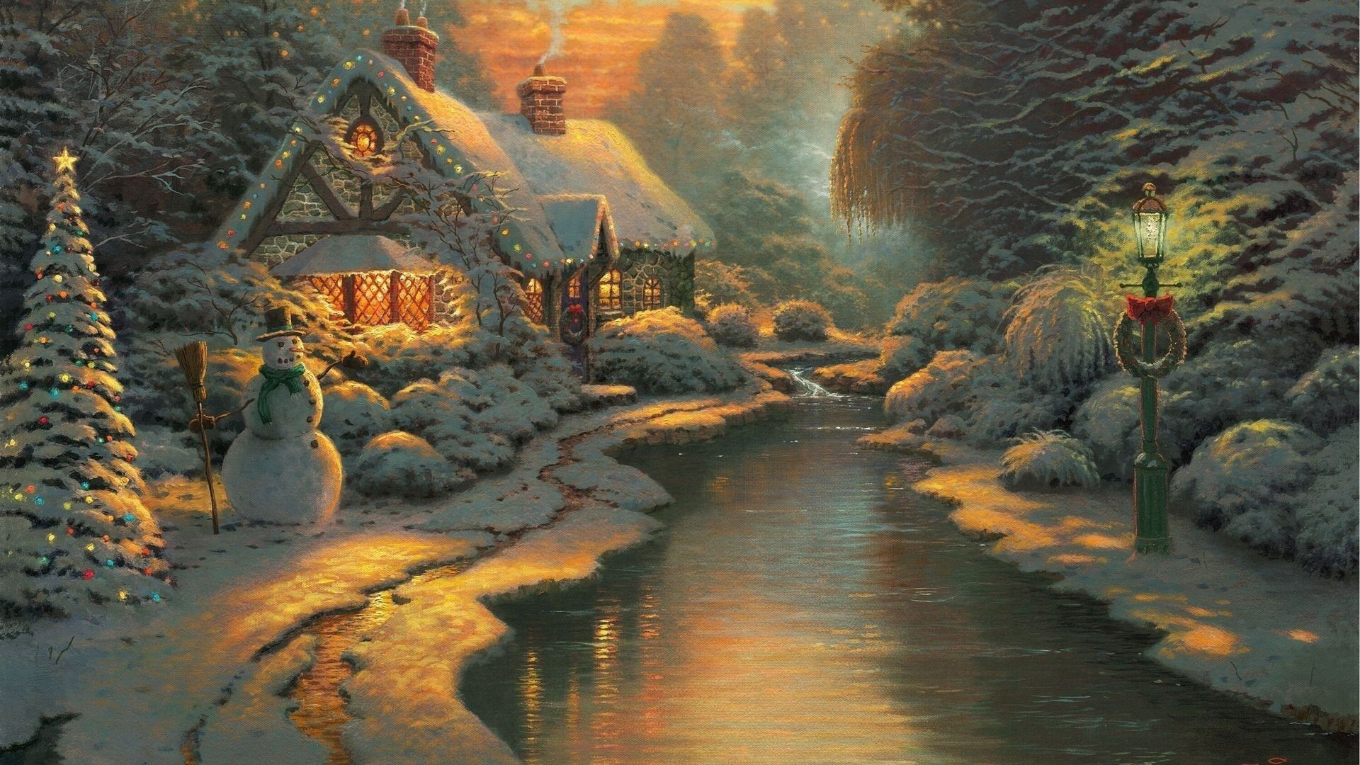 New Thomas Kinkade Christmas Cottage Wallpaper. Thomas kinkade christmas, Christmas desktop wallpaper, Thomas kinkade