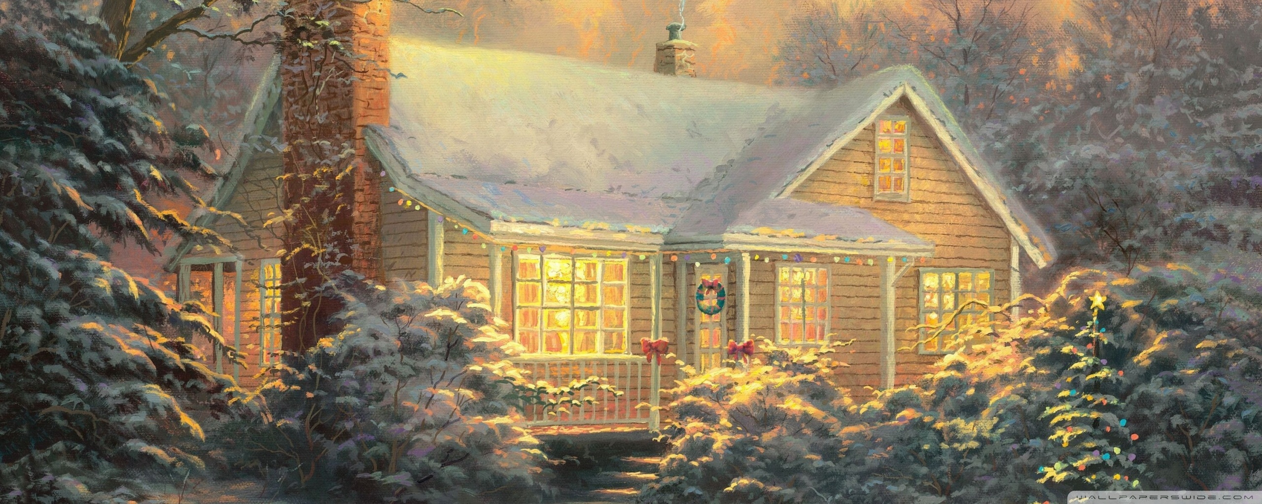 Christmas Cottage by Thomas Kinkade Ultra HD Desktop Background Wallpaper for 4K UHD TV, Multi Display, Dual Monitor, Tablet