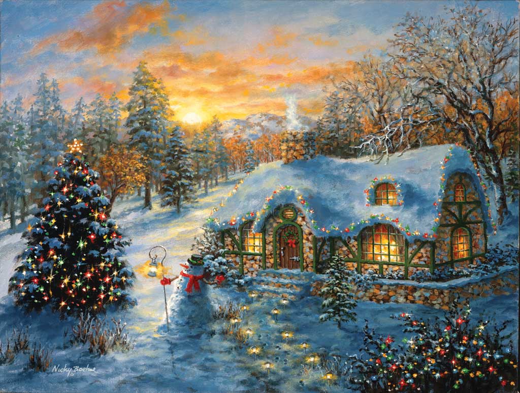 Free download Christmas Cottage 100 Piece Mini Puzzle by Sunsout [1024x773] for your Desktop, Mobile & Tablet. Explore Christmas Cottages Wallpaper. Wallpaper Christmas, Christmas Background, Background Christmas
