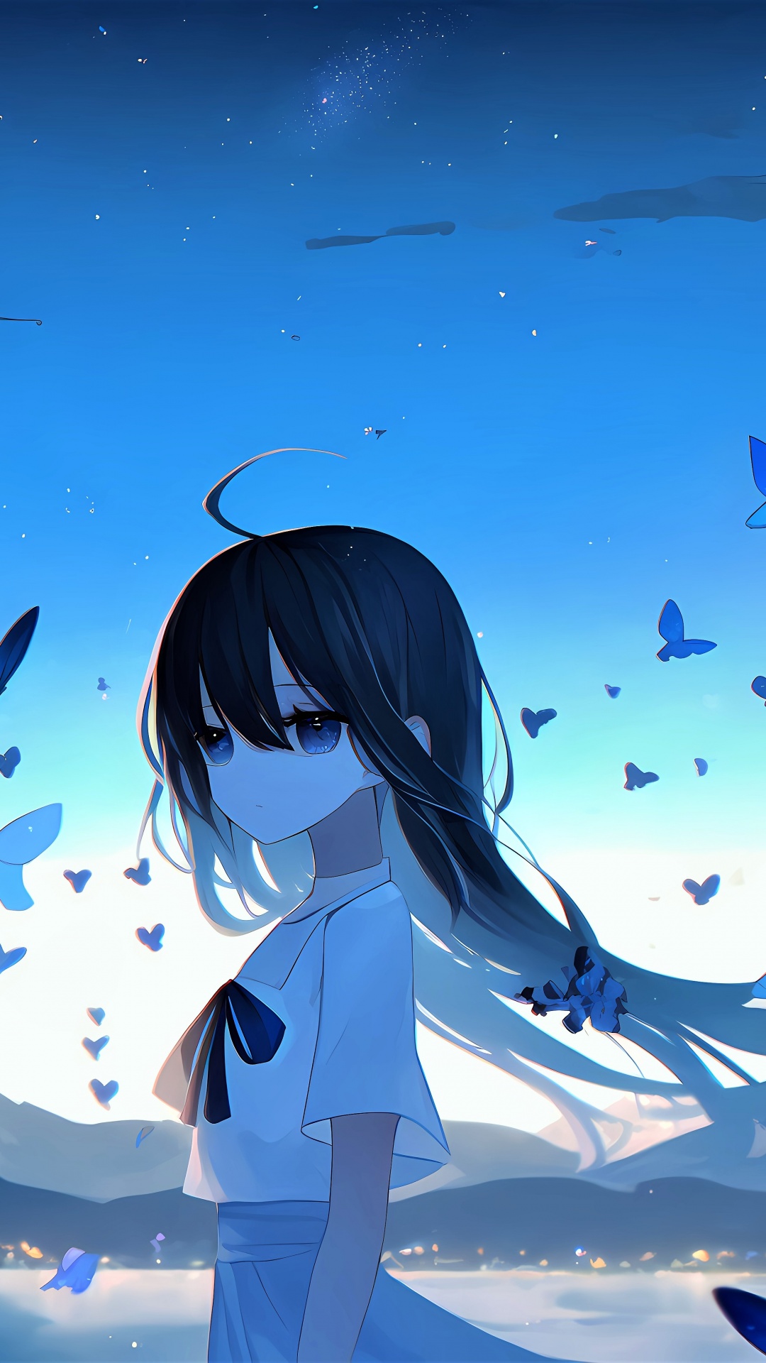 Sad girl Wallpaper 4K, Anime girl, Mood, Butterflies