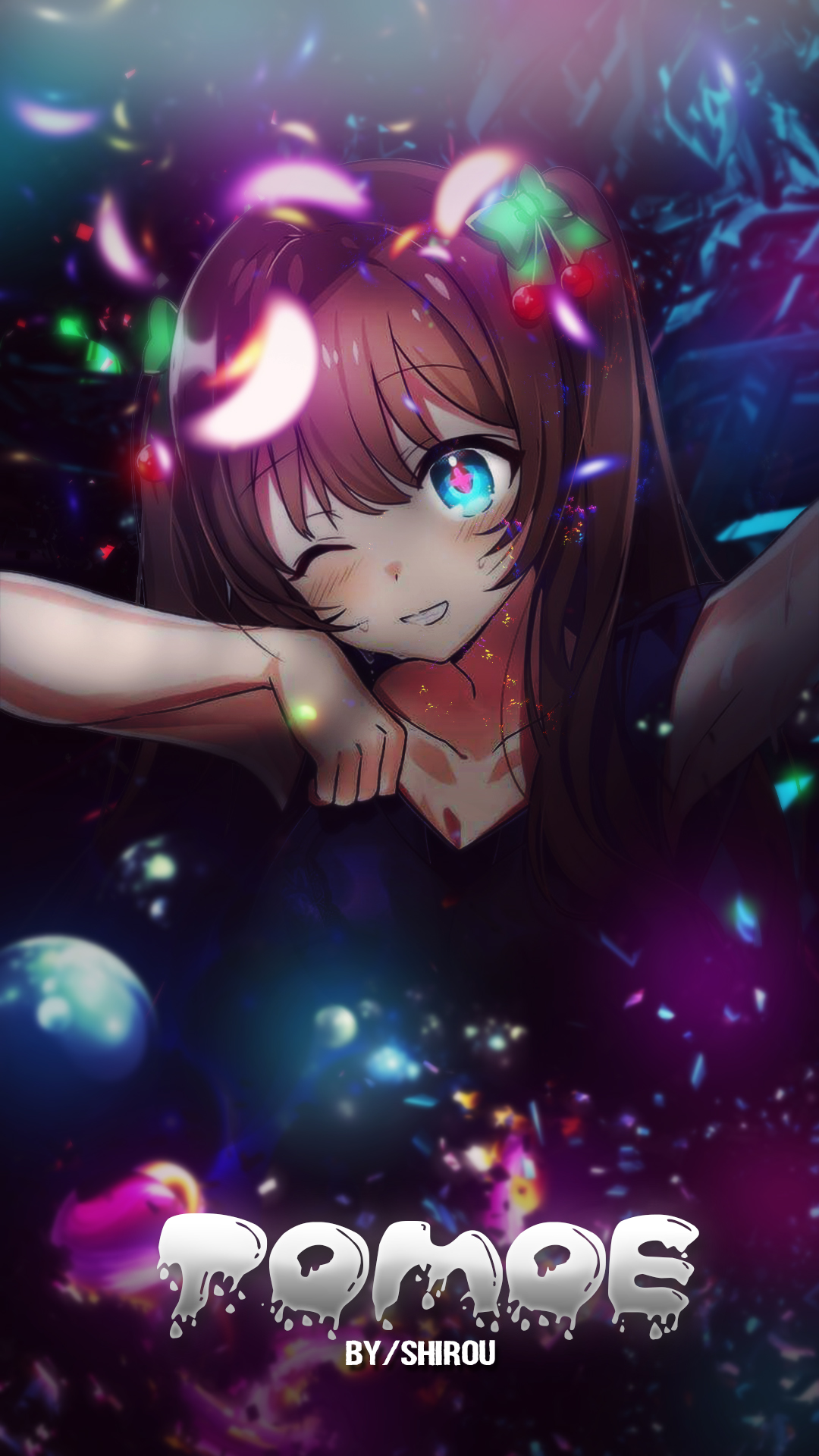 one eye closed, anime, anime girls, signature, portrait display, petalsx1920 Wallpaper