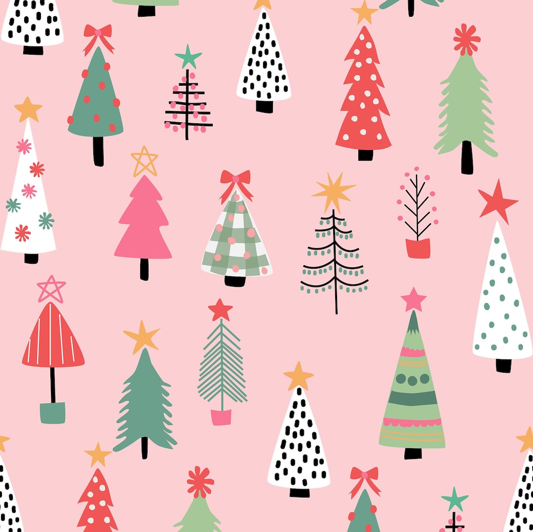 Pink Christmas Tree Fabric Fabric by the Yard Hey Cute