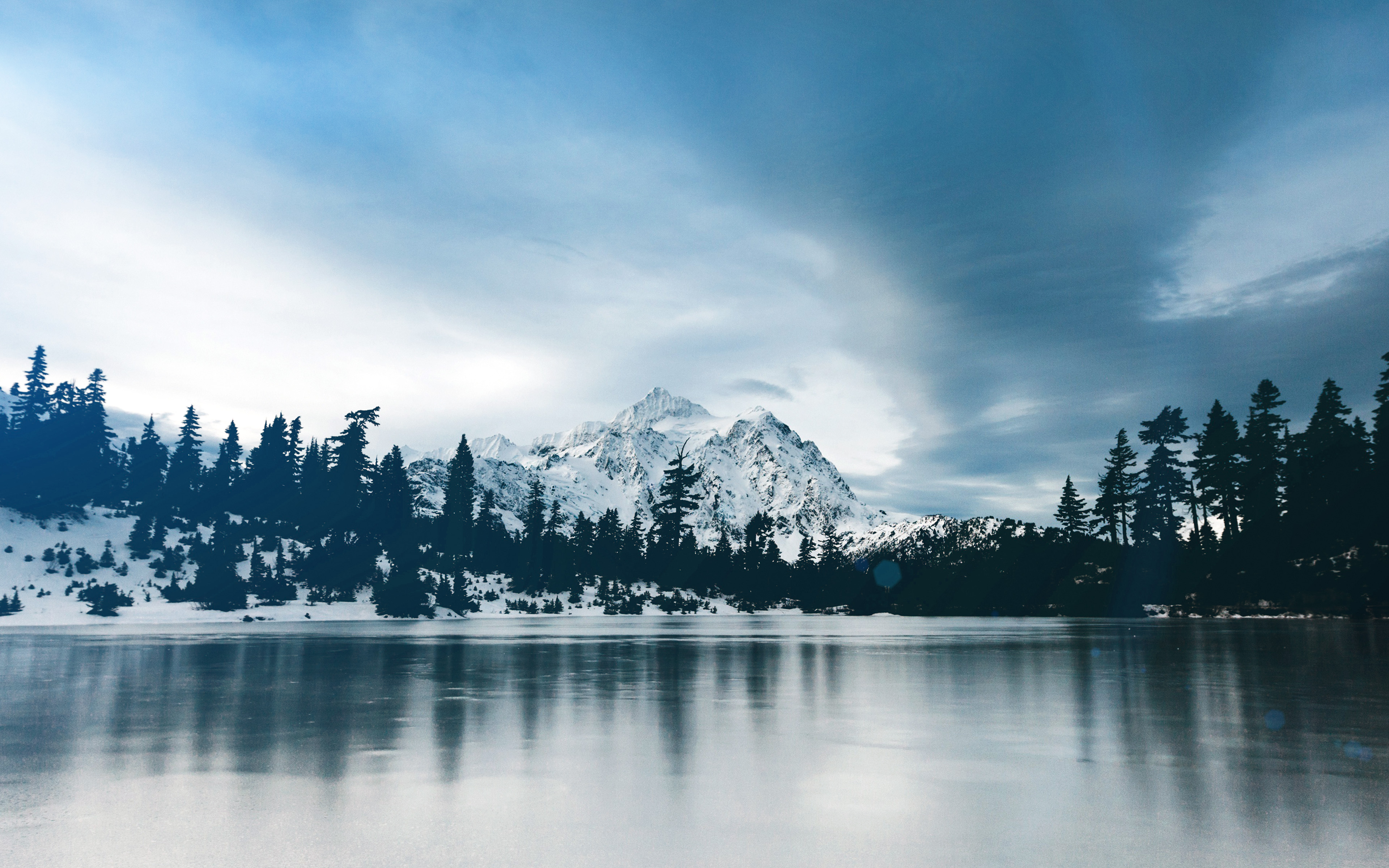 wallpaper for desktop, laptop. frozen lake winter snow wood forest cold