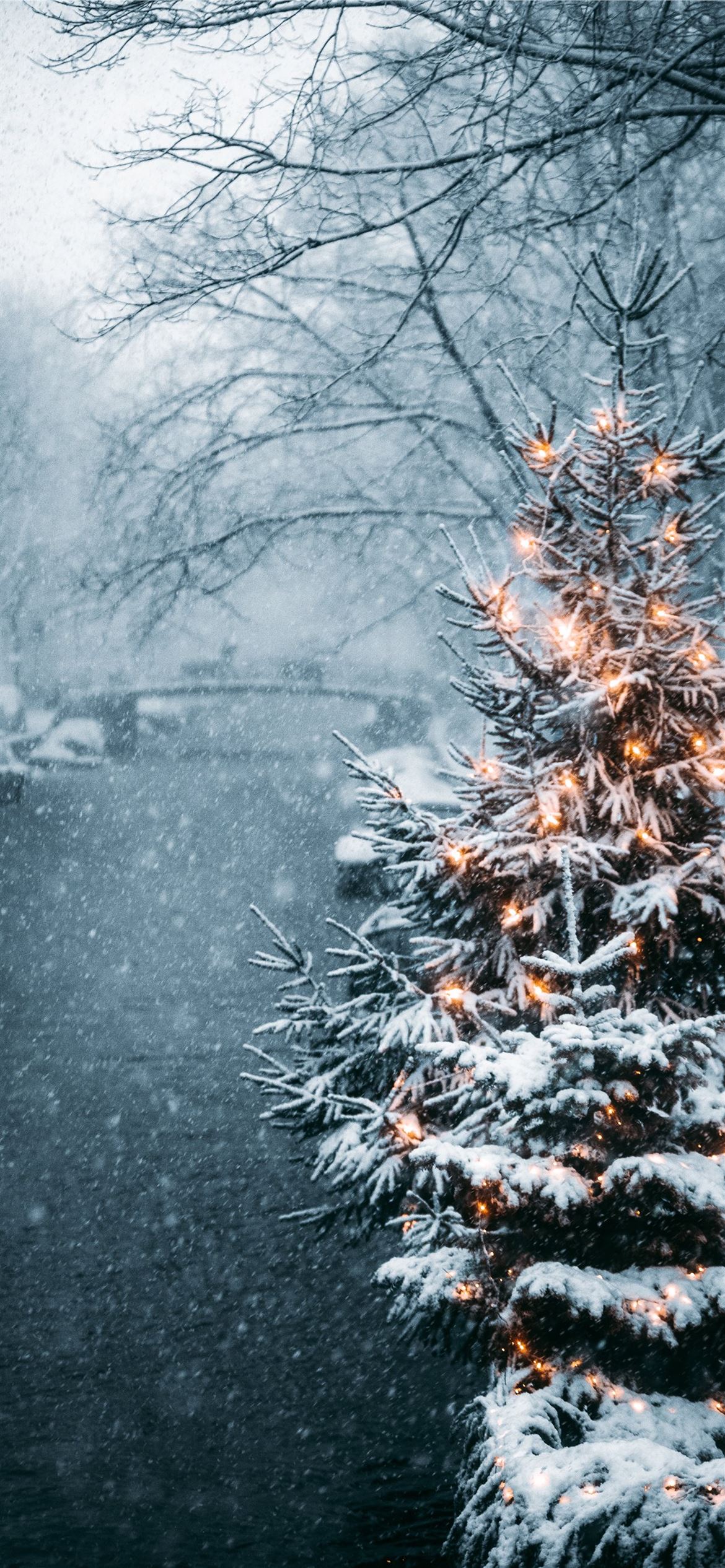 Christmas tree covered with snow iPhone Wallpaper Free Download