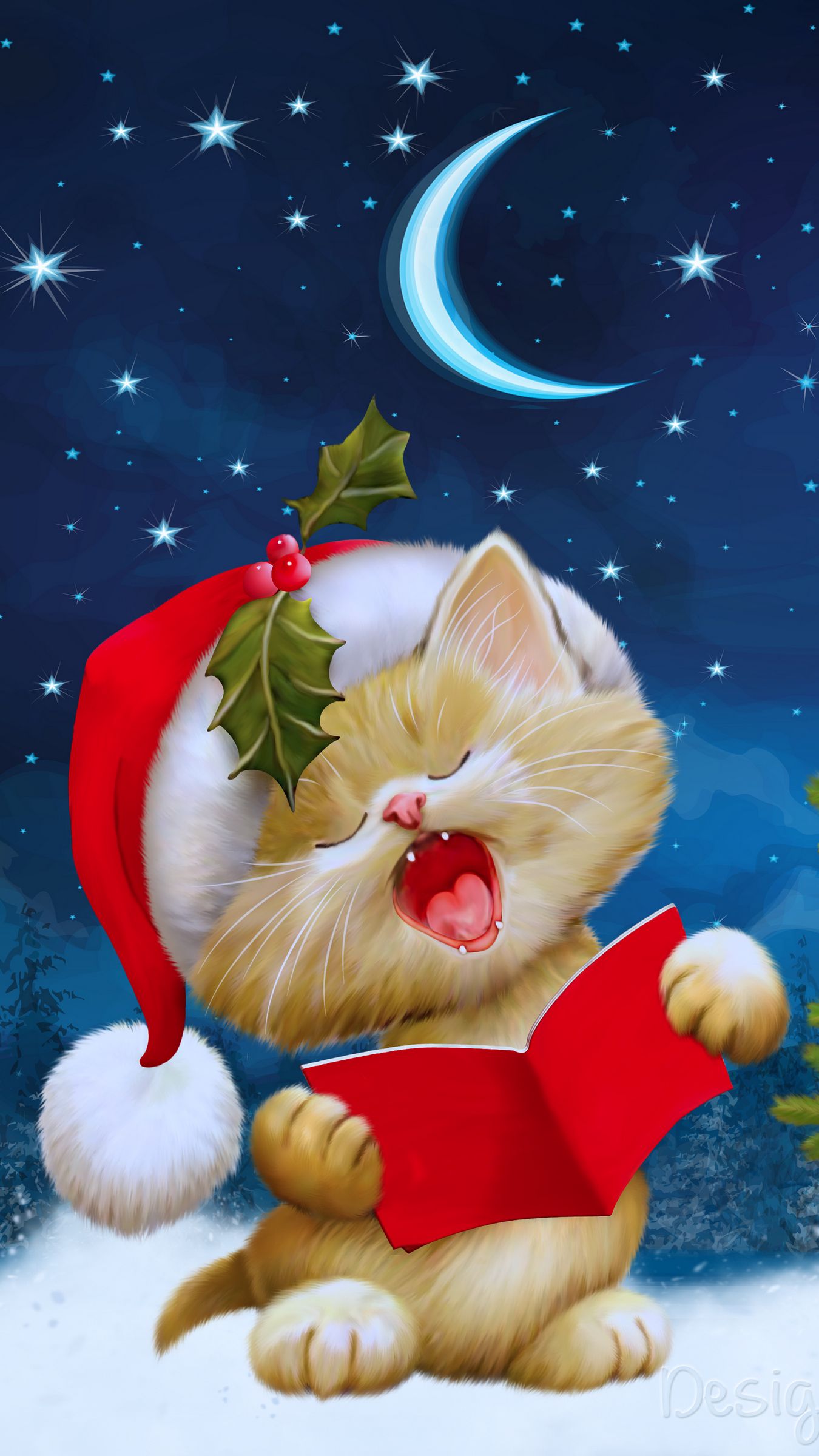 Download wallpaper 1350x2400 new year, christmas, cat, card iphone 8+/7+/6s+/for parallax HD background