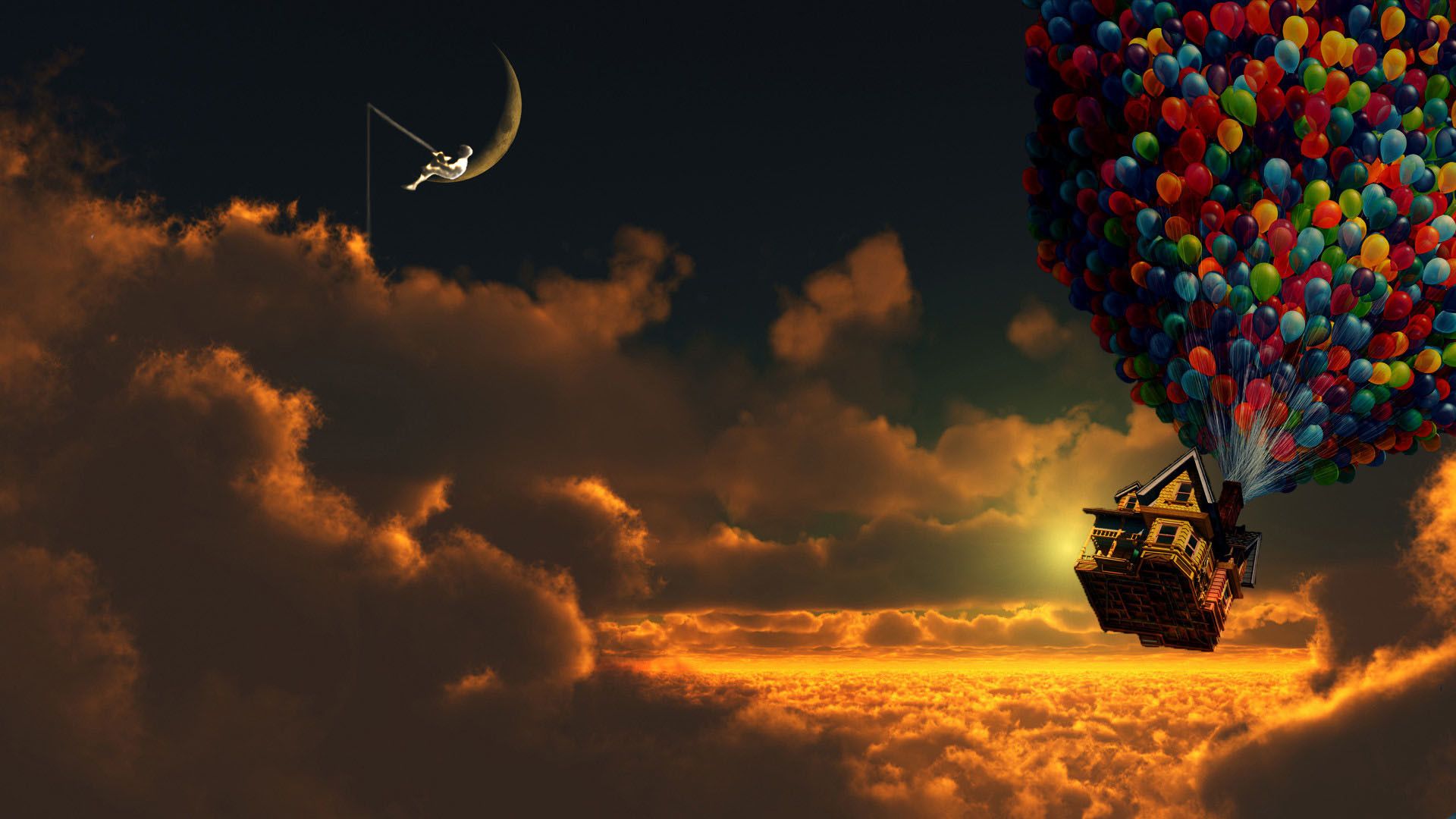 Filme Filme Up (Movie) Haus Ballon Himmel Wolke Mond Wallpaper 1920x1080. Digital wallpaper, HD wallpaper, Clouds