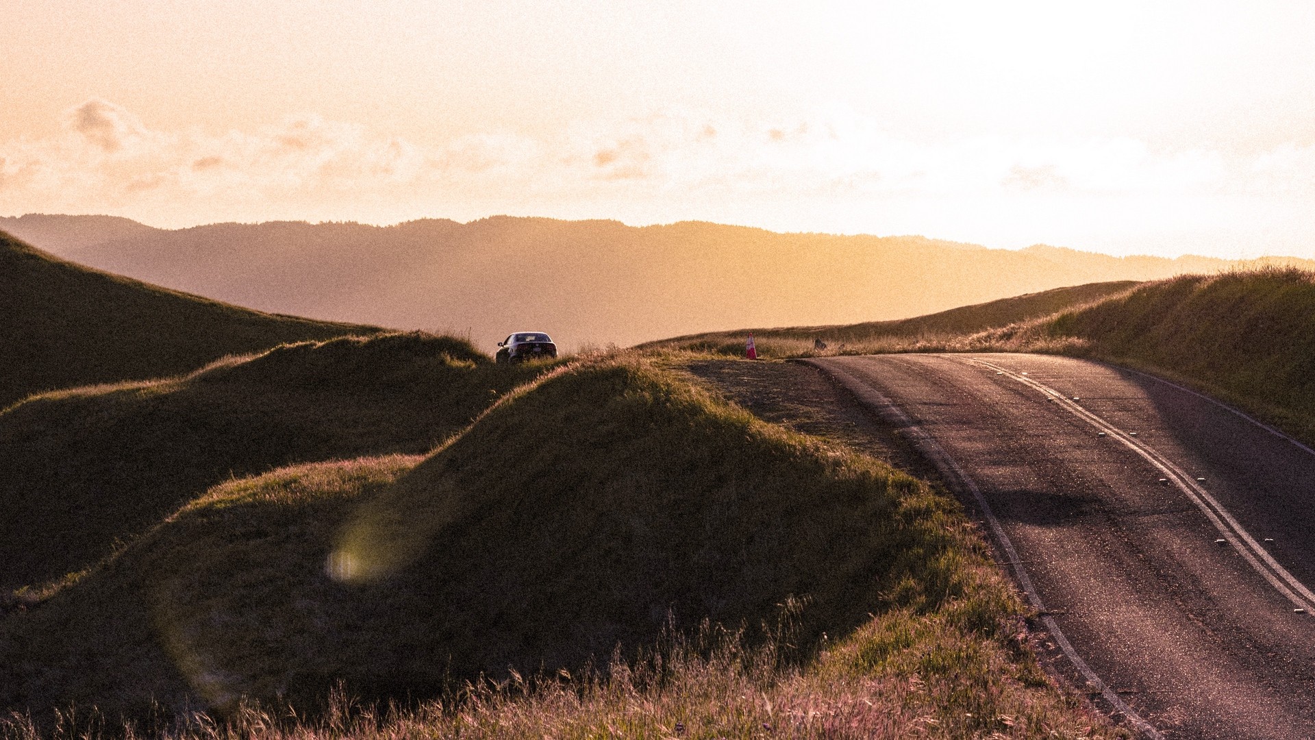 Road, hilly, relief, landscape, dawn. picture, photo, desktop wallpaper