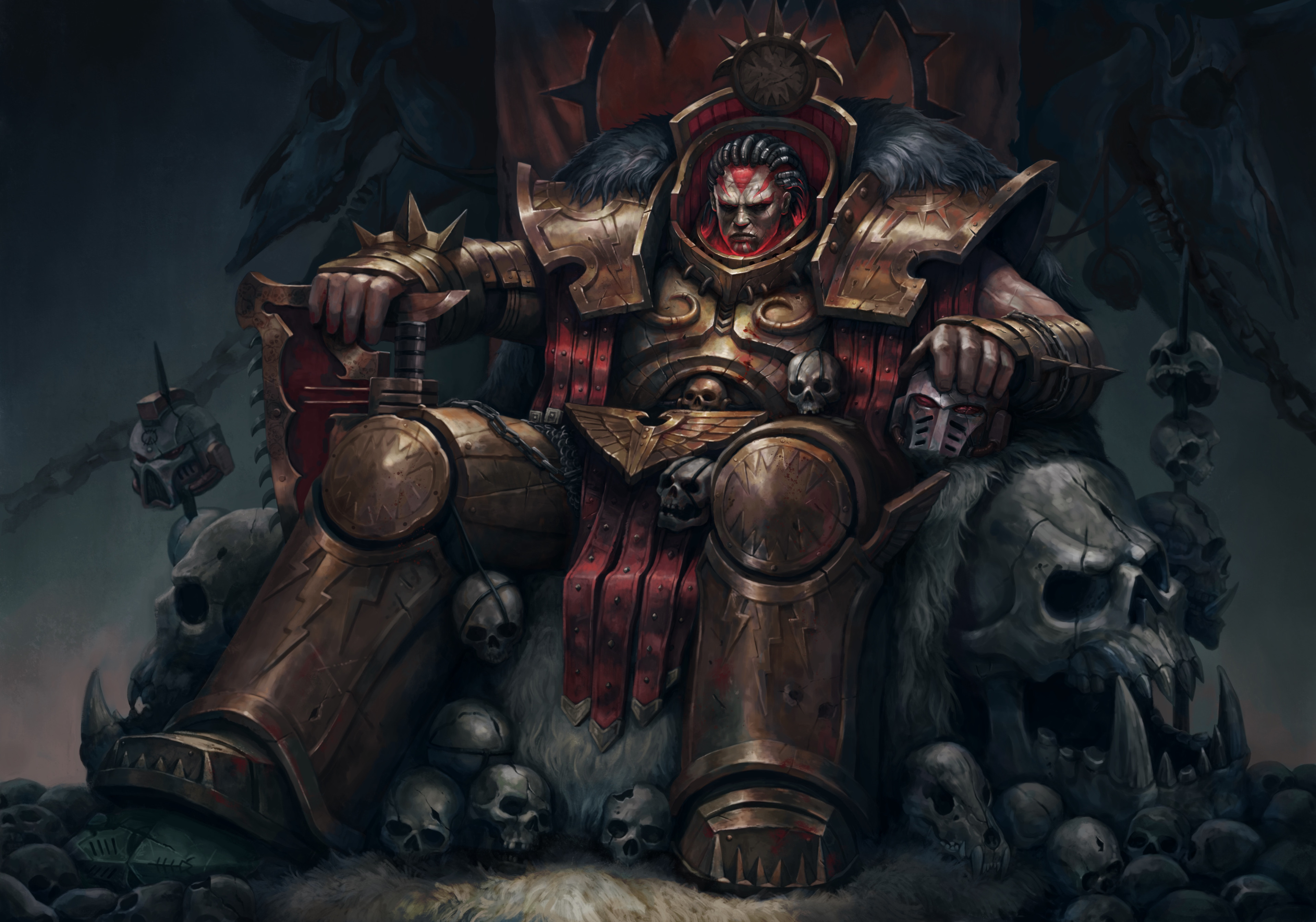 Science Fiction Warhammer 40 000 Angron Red Gold Skull Chains Space Marines Video Games Video Game A Wallpaper:3840x2691