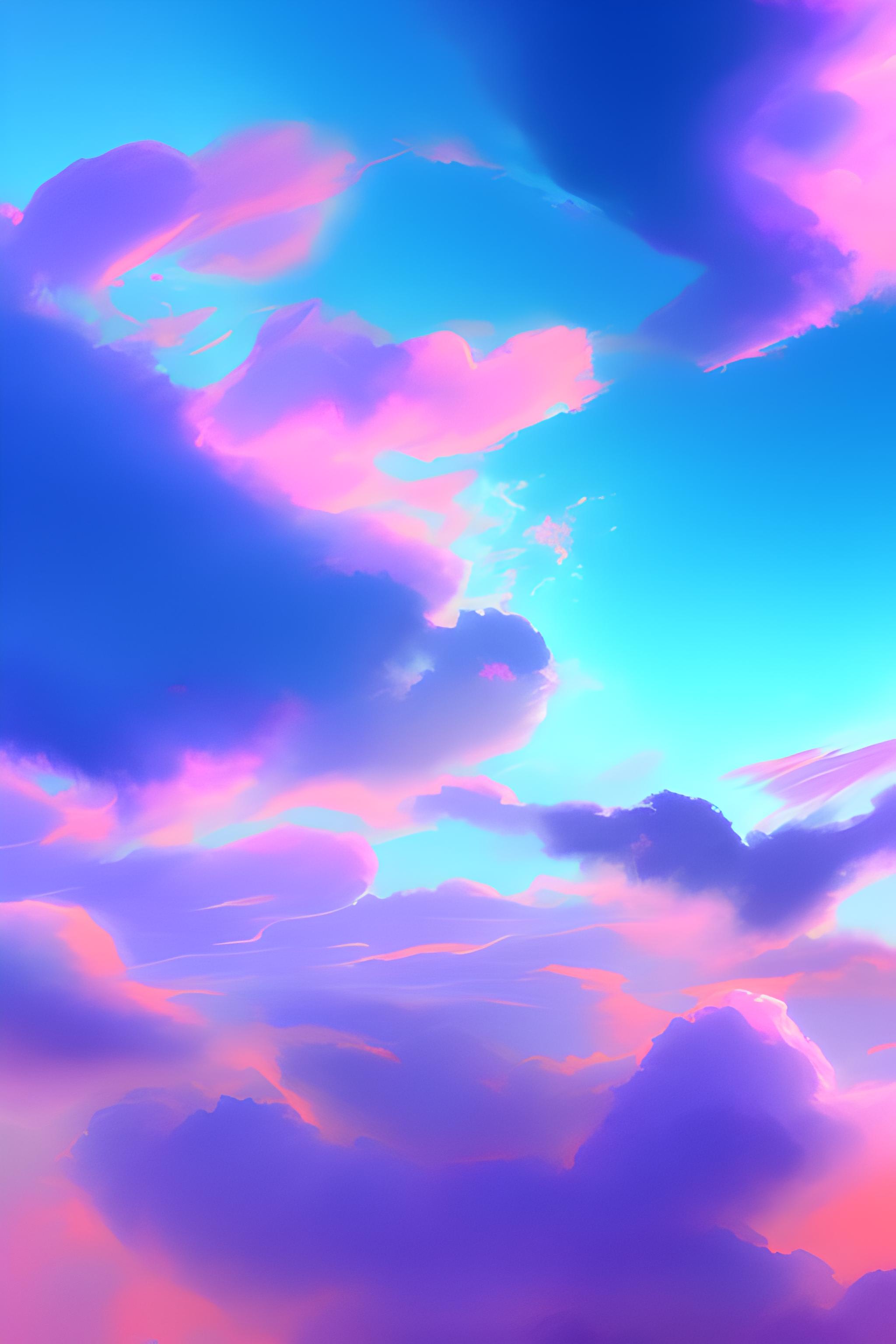 blue, purple, pink clouds, amoled