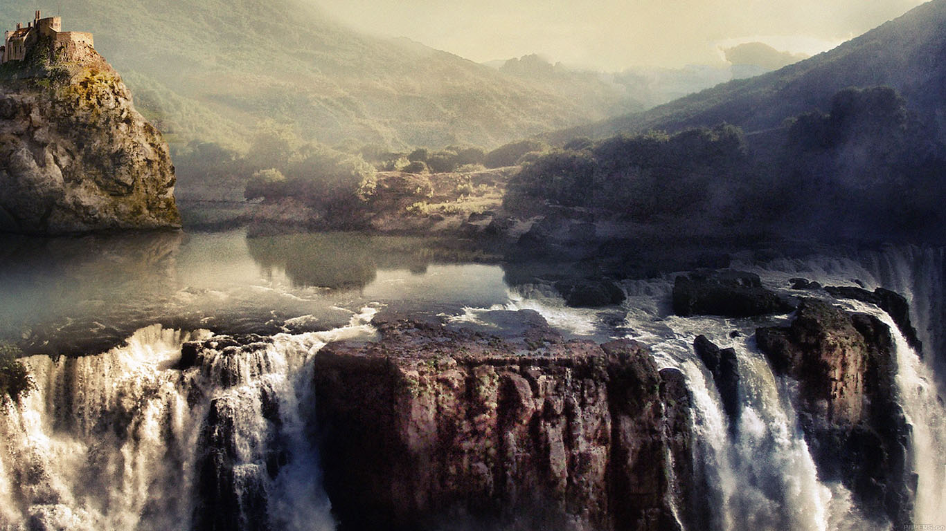 wallpaper for desktop, laptop. paint like mountain water fall nature