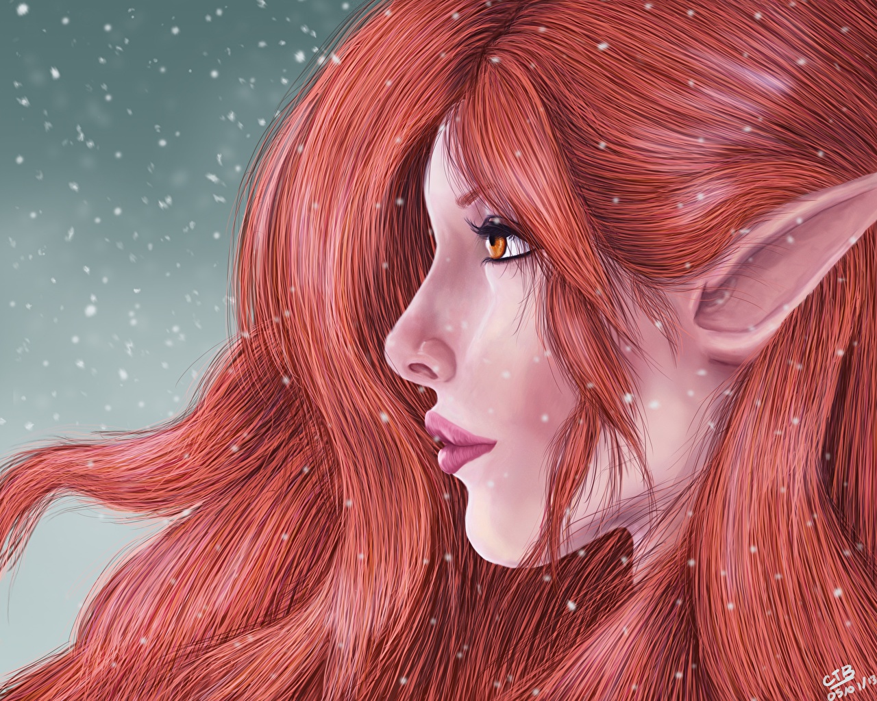 image Elf Redhead girl Face Hair Girls Fantasy Painting Art