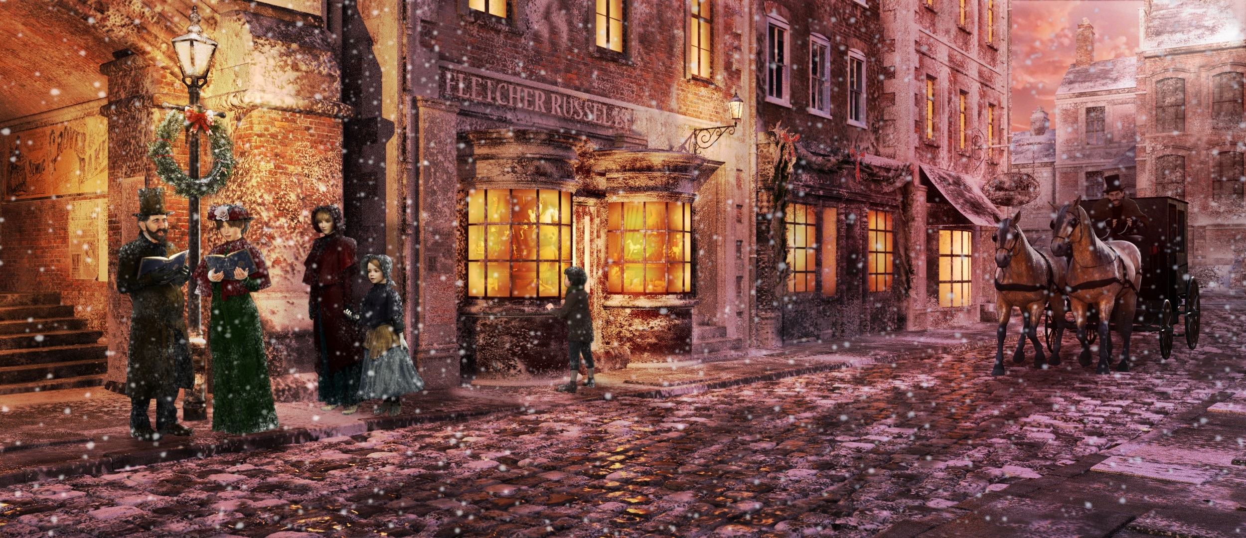 Mobile wallpaper: Light, Christmas, Vintage, Painting, Street, Artistic, Caroler, 981331 download the picture for free