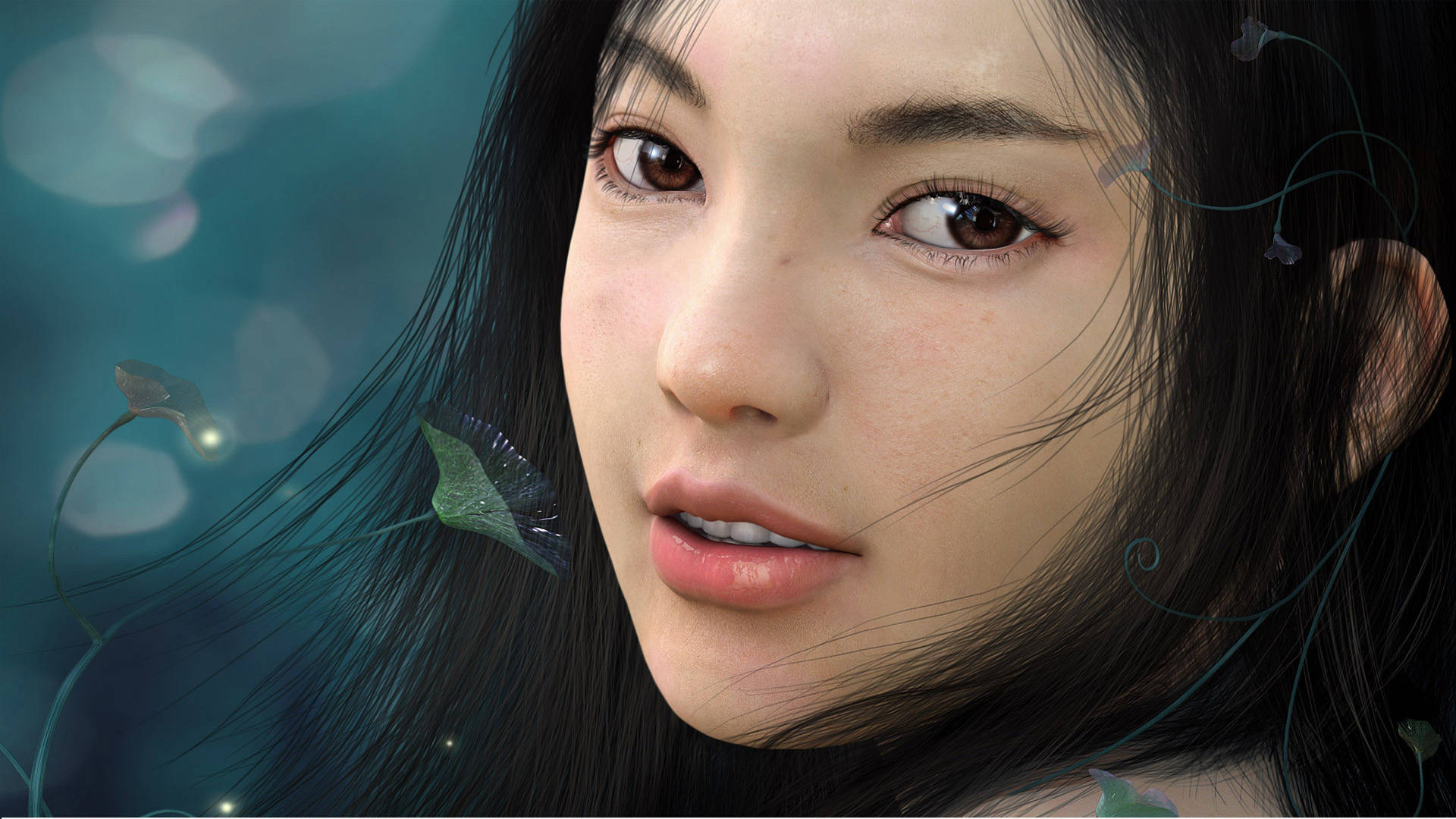 Download Realistic Cute Girl Close Up Art Wallpaper