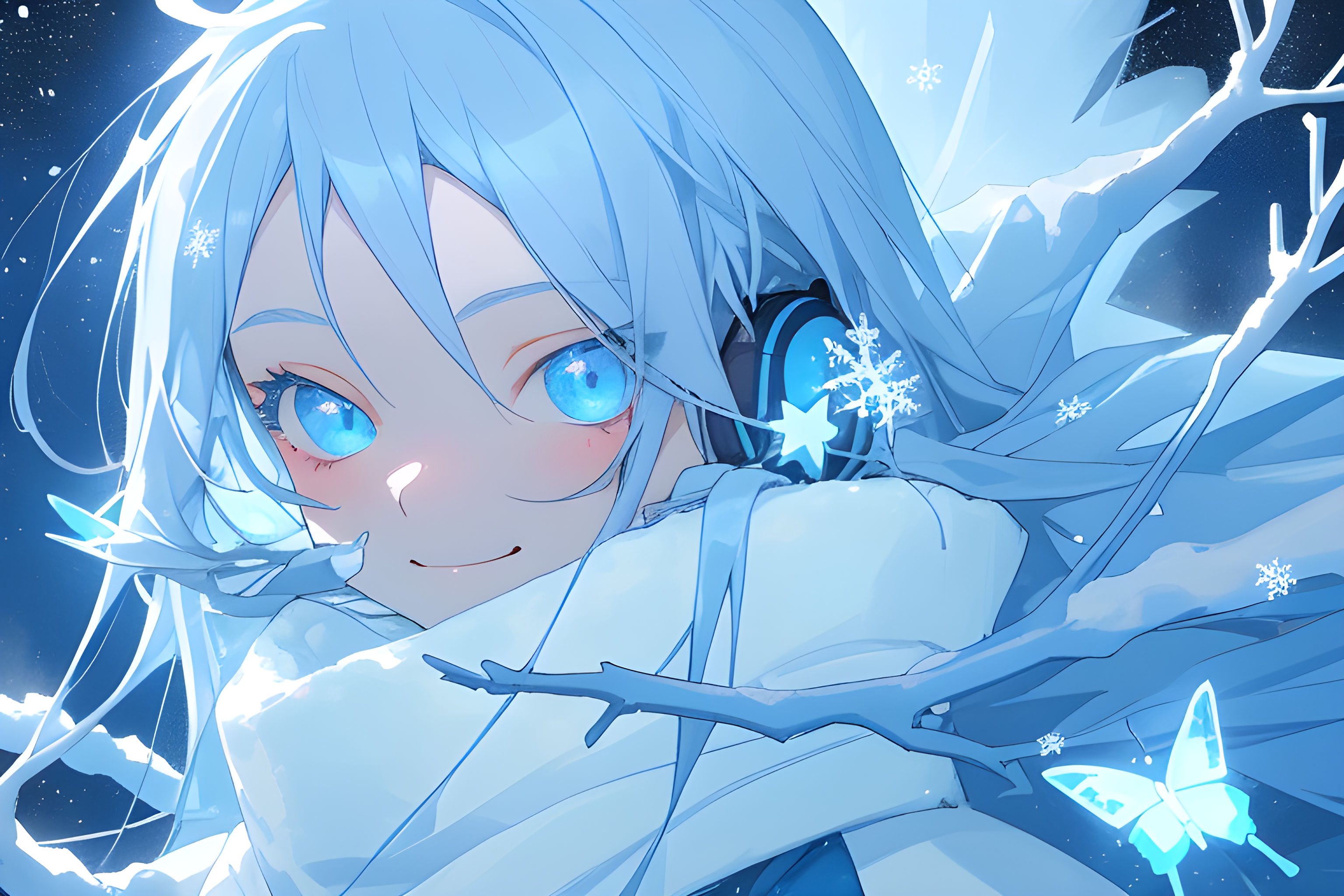 drawing, cute, ice, cold, blue, butterfly, colorful, ai art, hd
