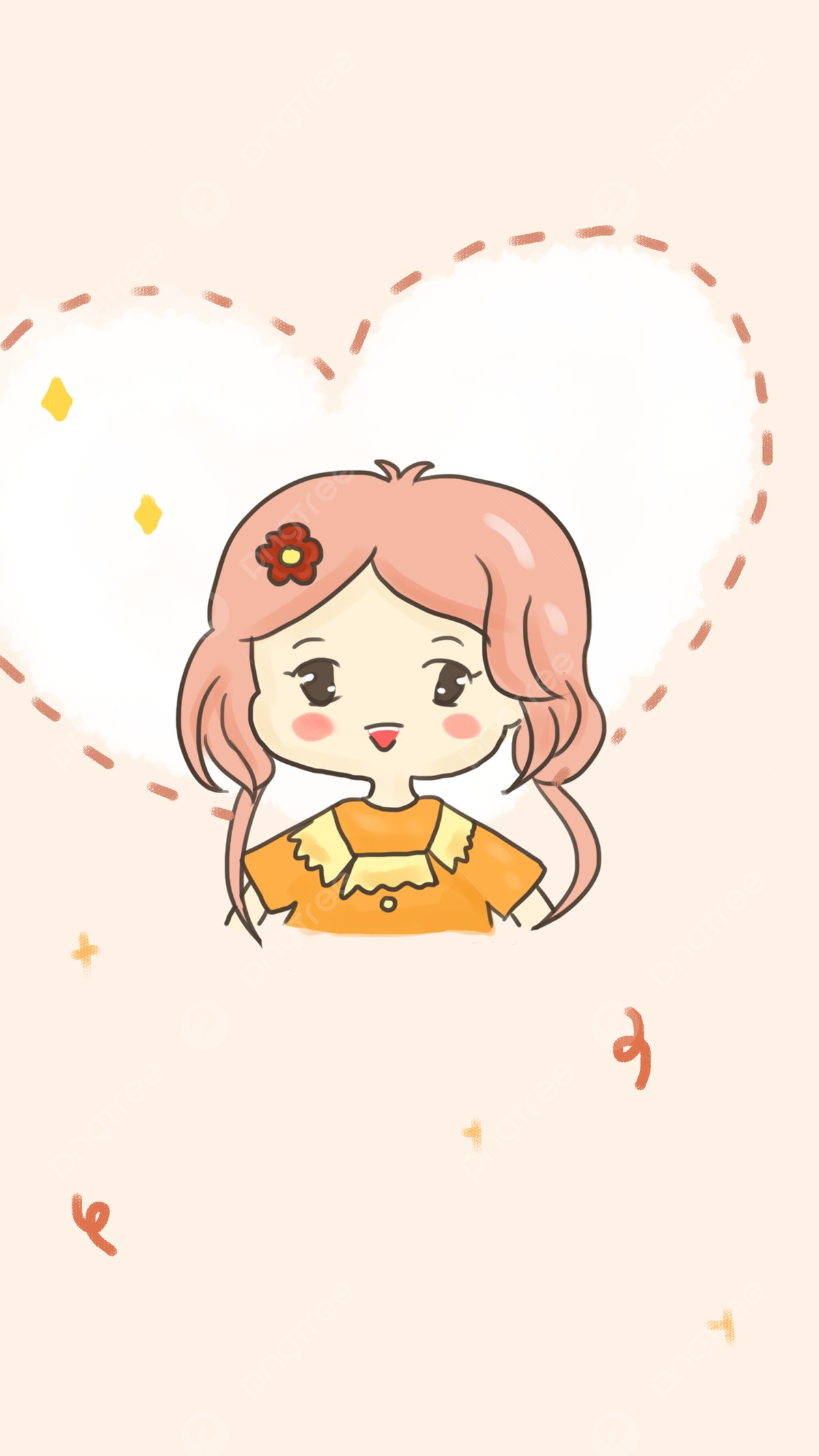 Hand Drawn Cute Cartoon Anime Girl Minimalist Wallpaper Background Wallpaper Image For Free Download