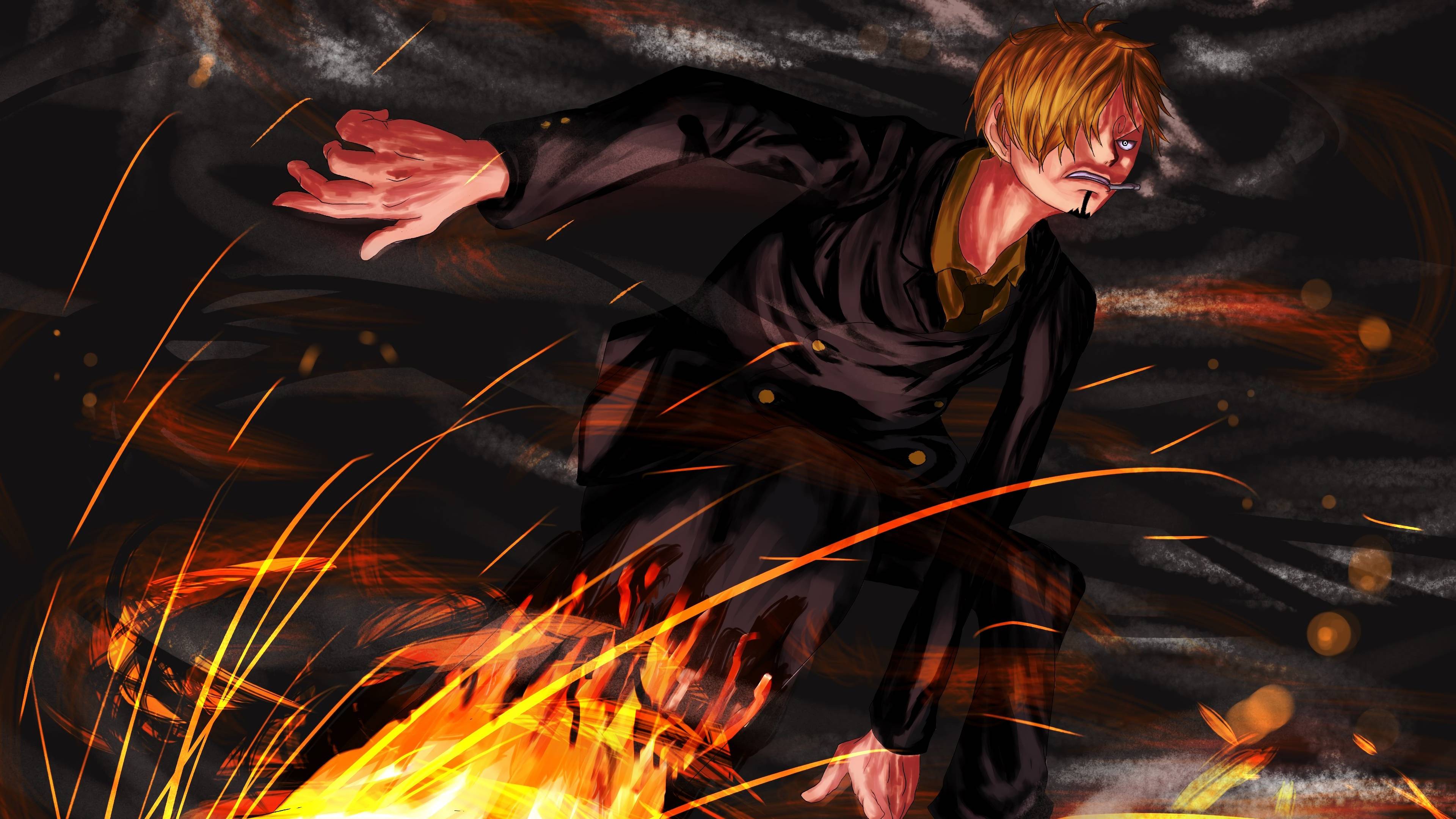 Sanji Blaze: Stunning 4K One Piece Anime Wallpaperx2160