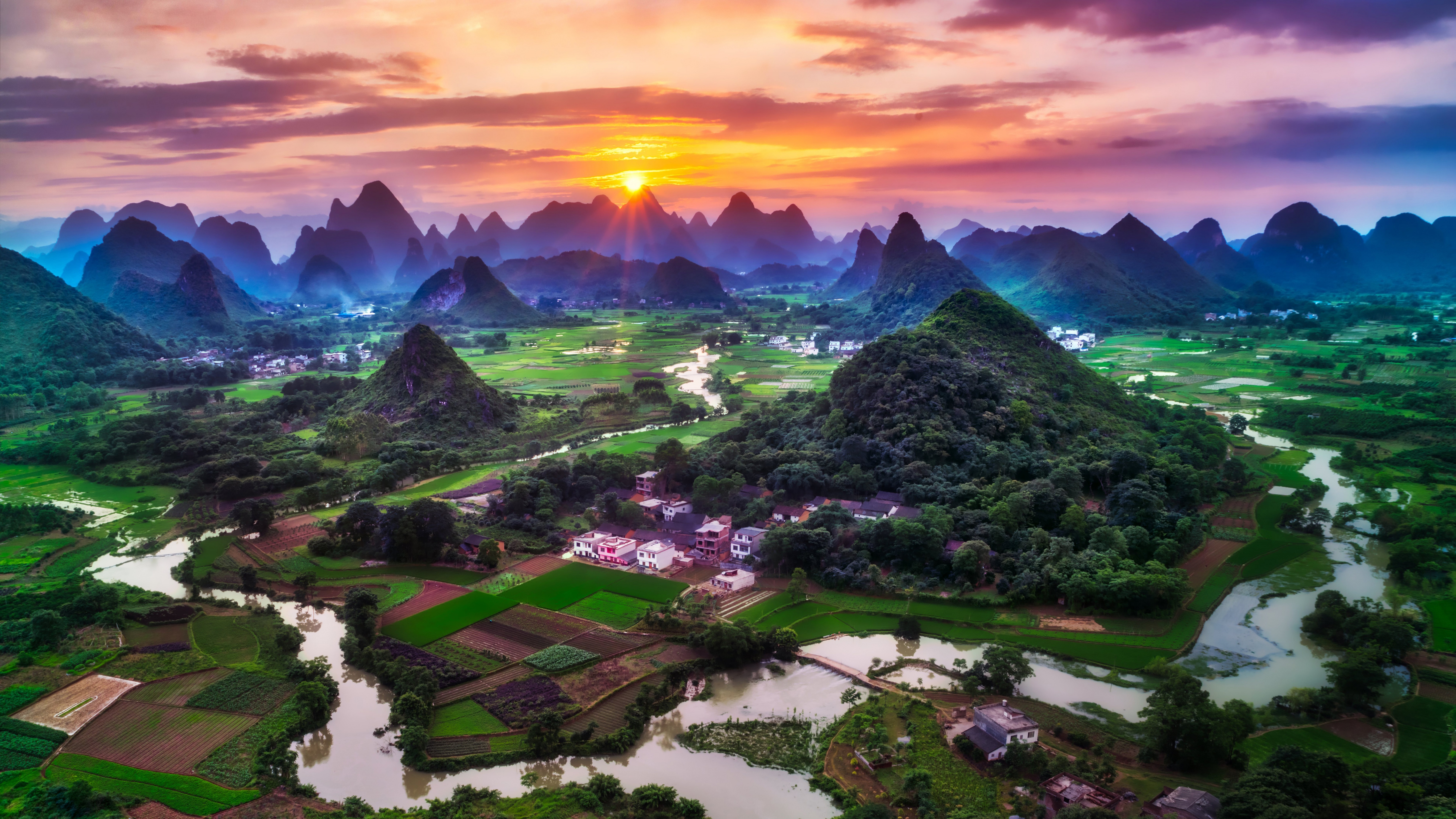 Guilin City Wallpaper 4K, China, Sunset, Beautiful