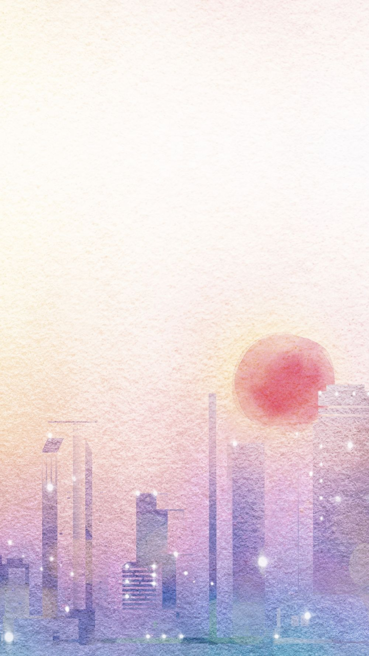 City sunset phone wallpaper, watercolor