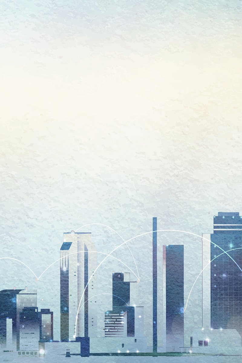 Watercolor cityscape iPhone wallpaper, blue. Premium Vector Illustration