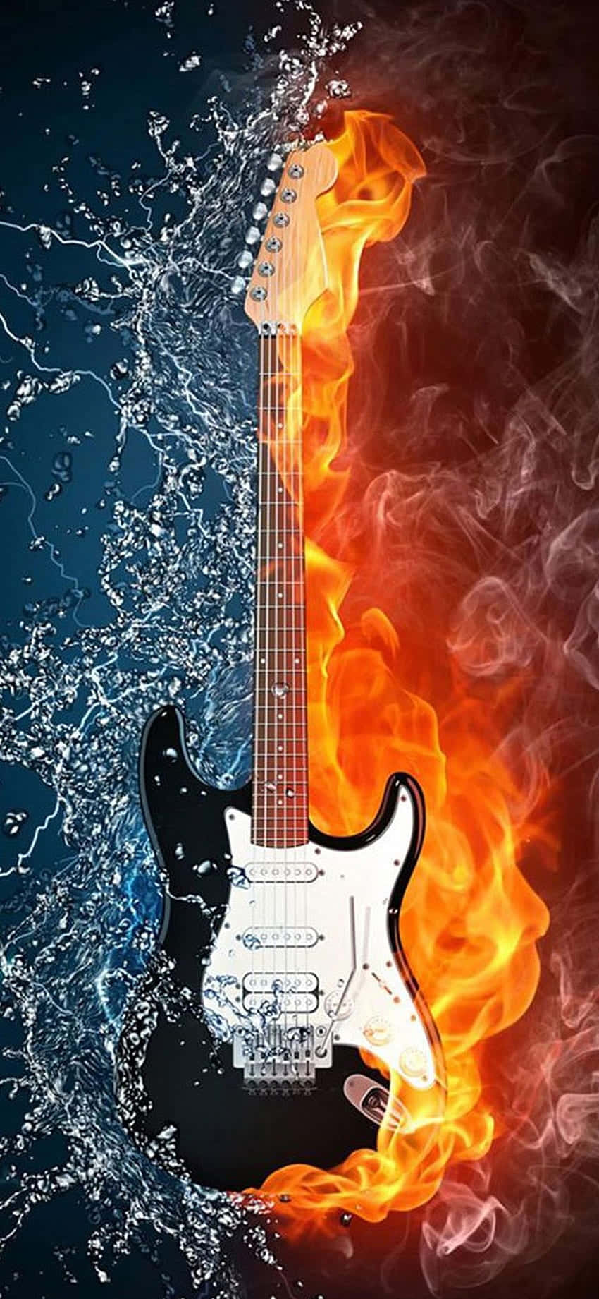 Download Apple iPhone X Guitar Fire Water Wallpaper