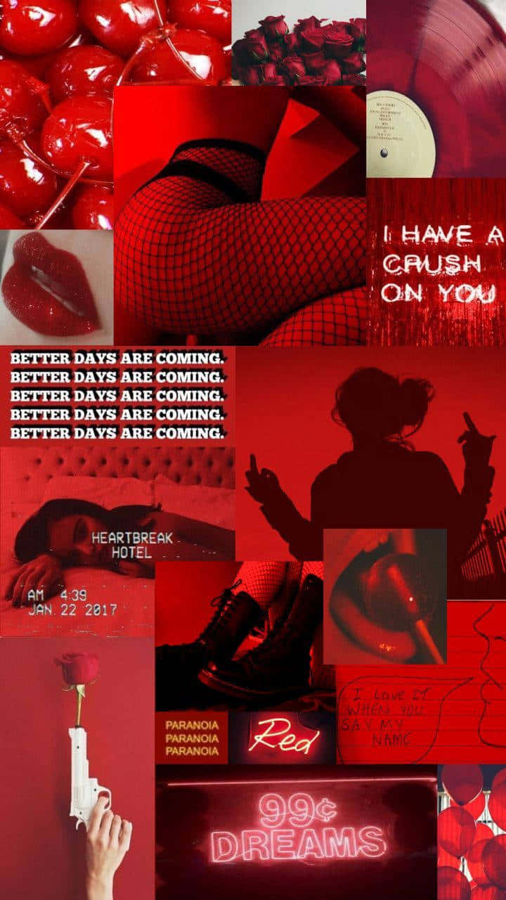 Download A Collage Of Red And Black Picture With A Red Heart Wallpaper