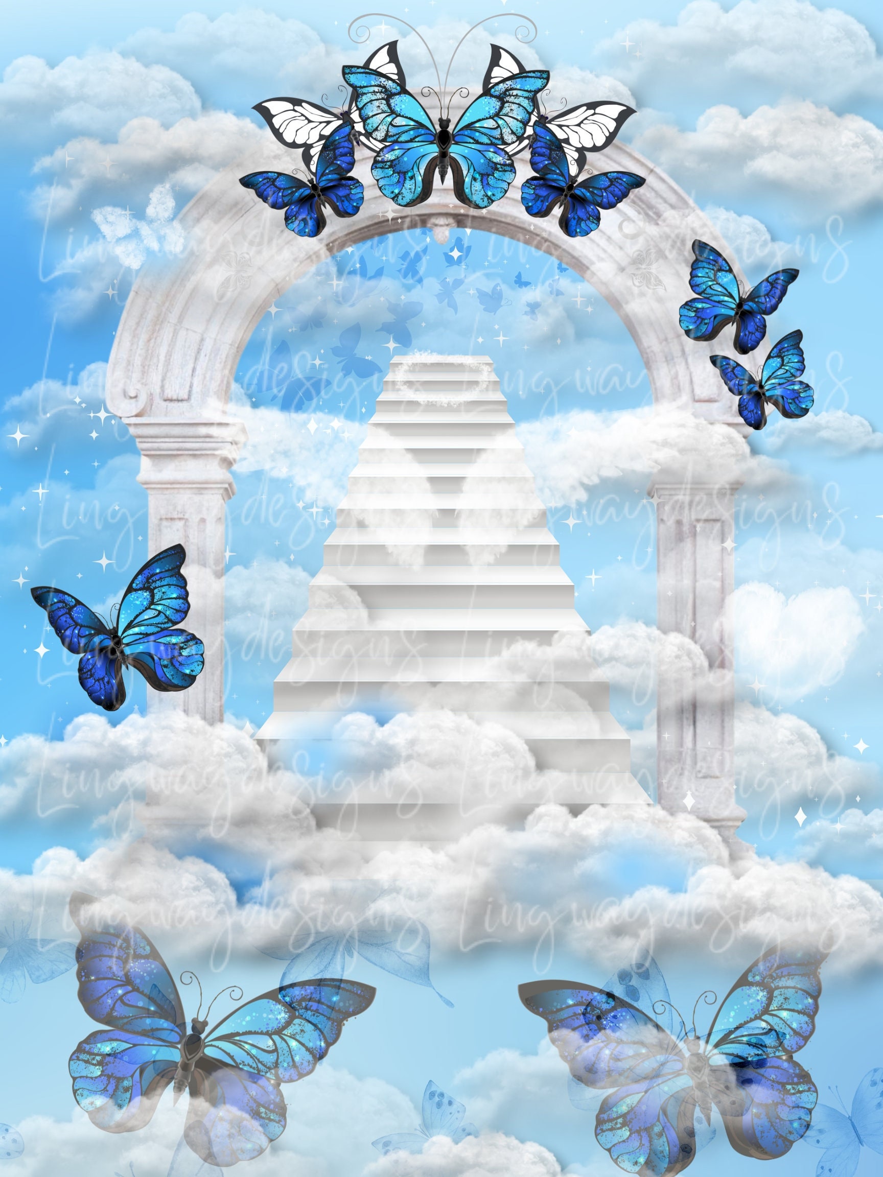 Sky Blue Butterflies Heaven Stairway Angel Wings (Download Now)