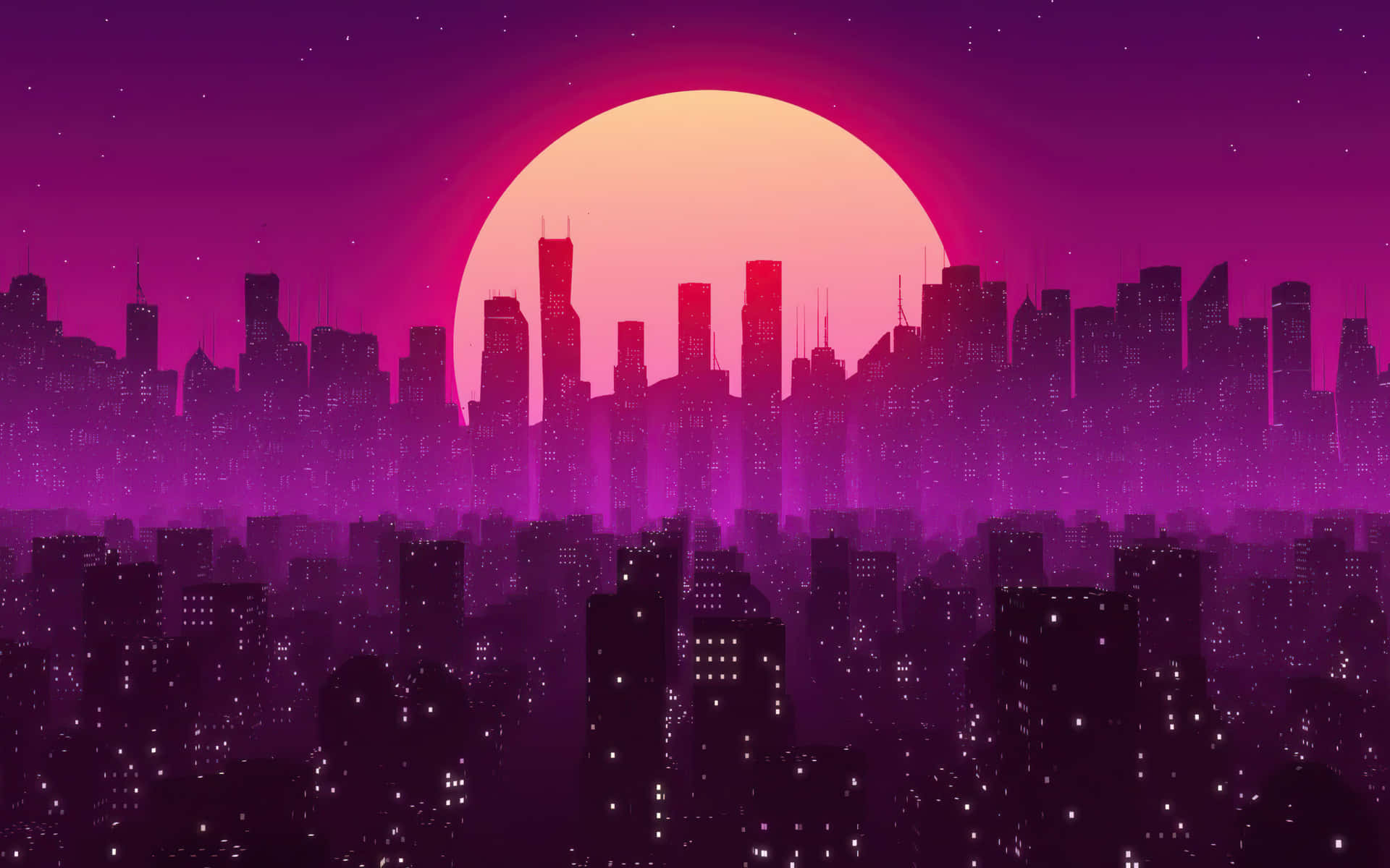 Download Purple Night Skyline Vaporwave Background
