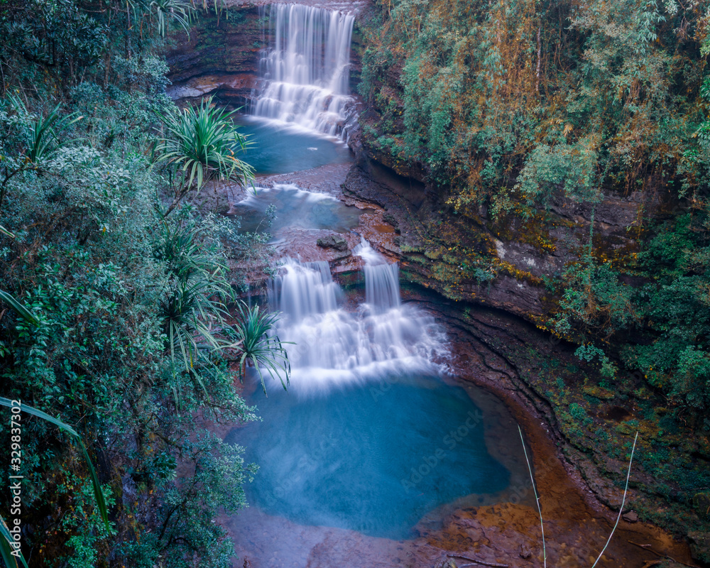View of the beautiful Wei Sawdong waterfalls near Cherrapunji, India