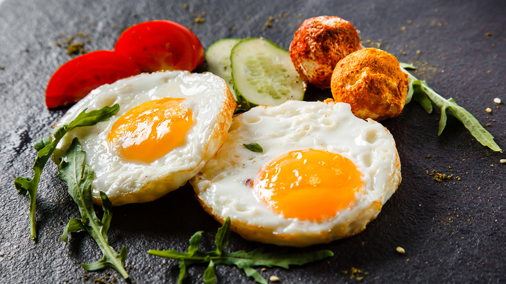 Desktop Wallpaper Fried egg Tomatoes Cucumbers Food 1920x1080