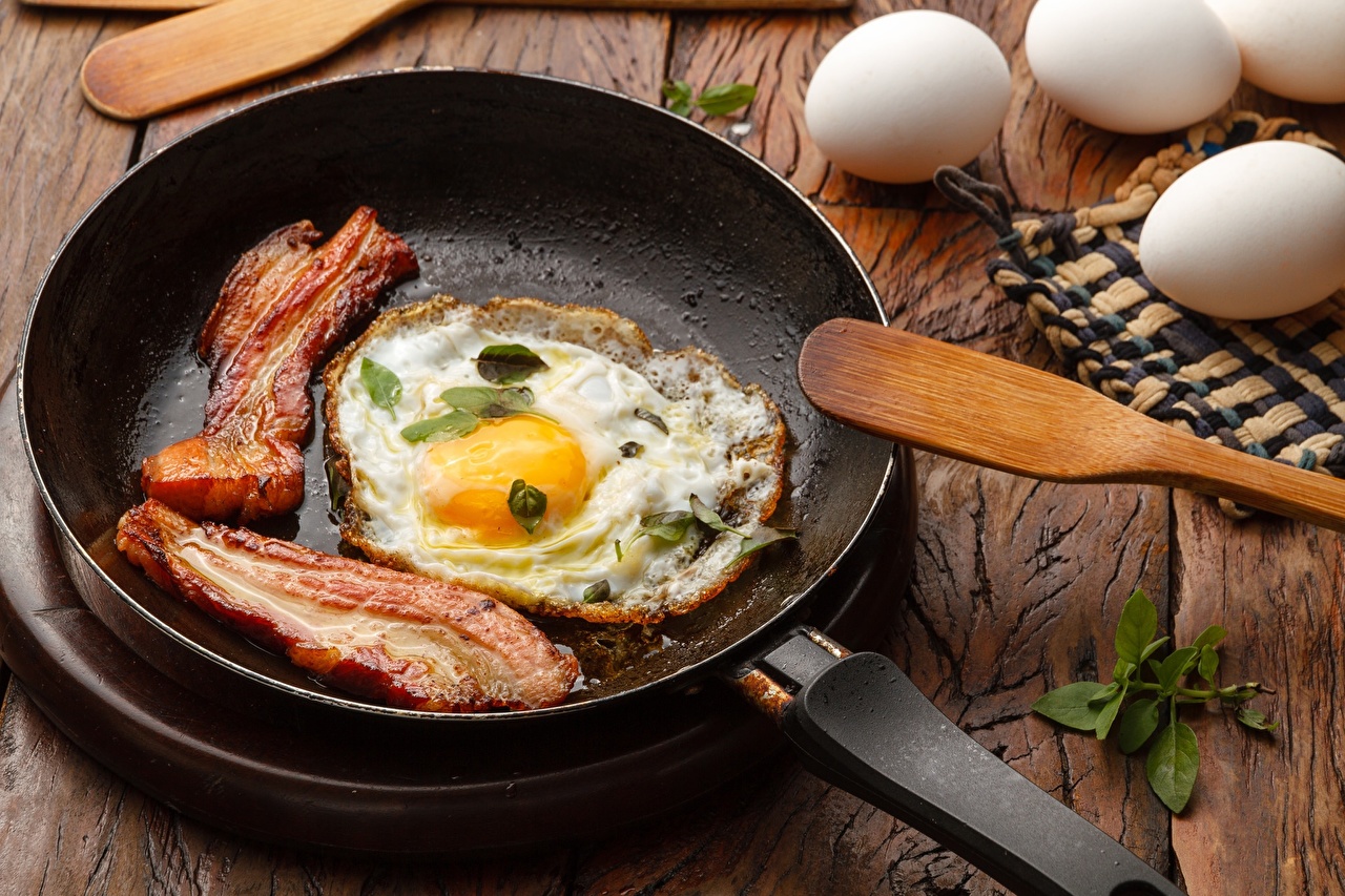 Image Food egg Bacon Fried egg frypan