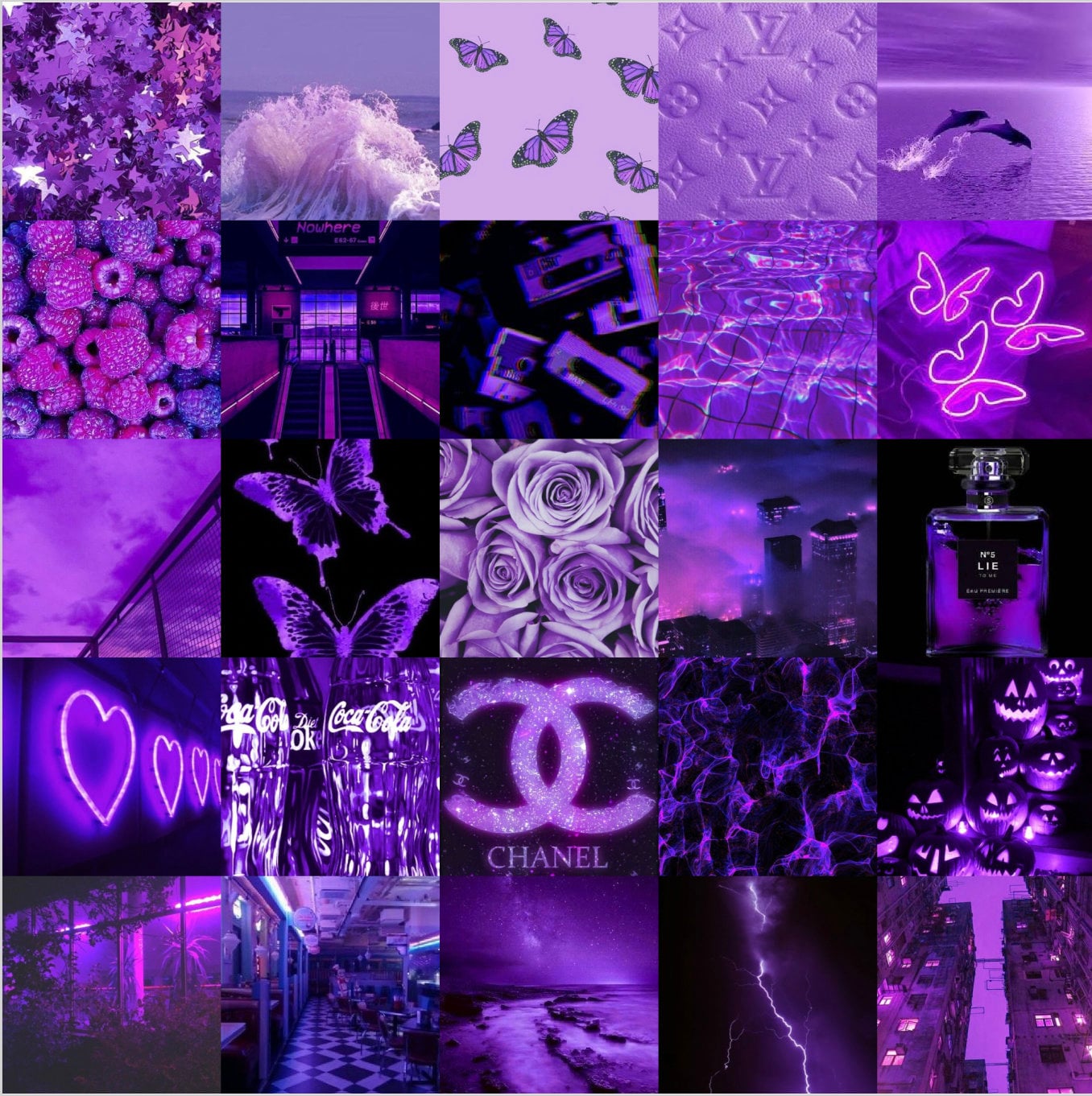 Neon Purple Boujee Aesthetic Wall Collage Kit Digital Download